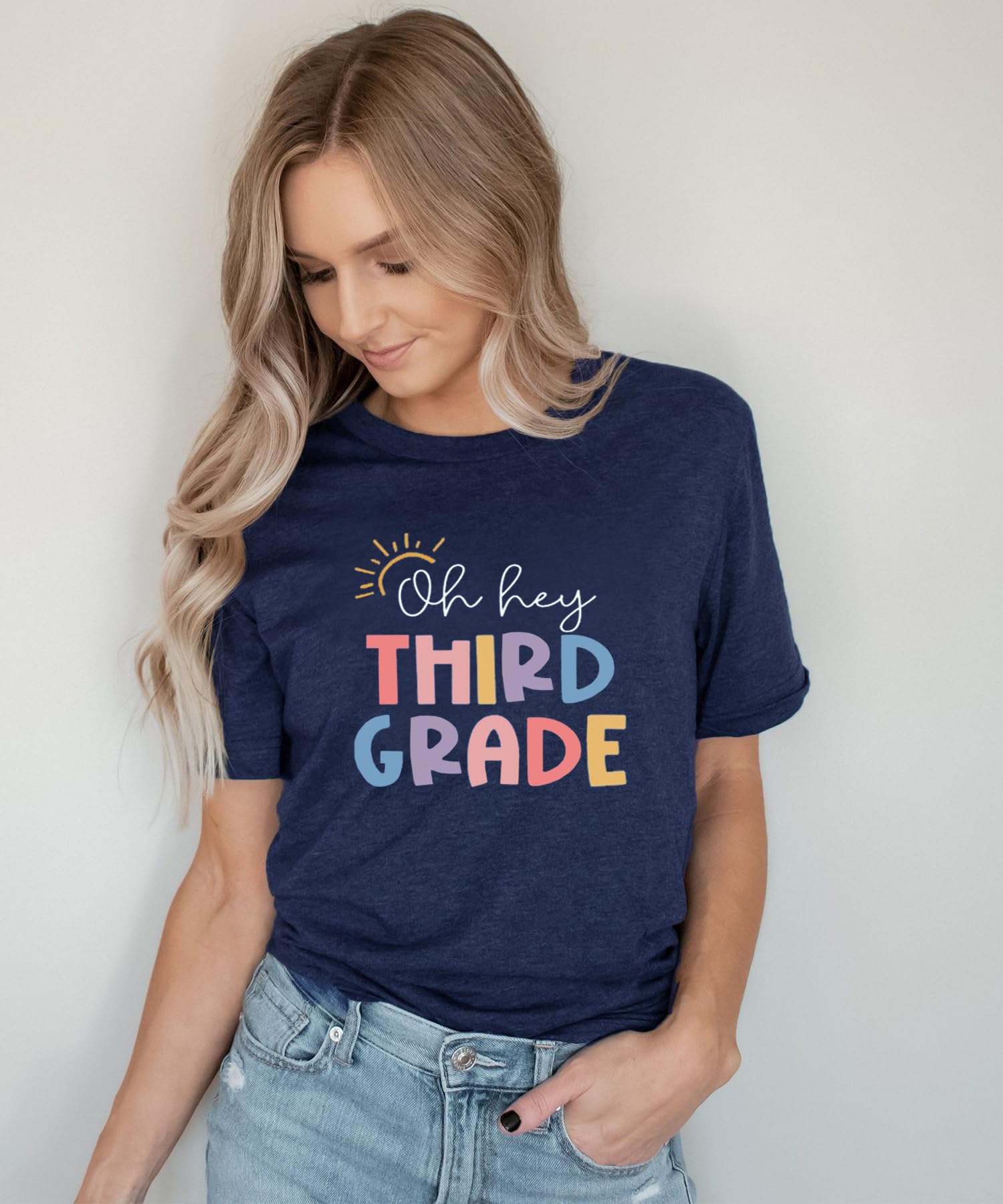 Funny First Day of School Teacher T-Shirts for Women - Cute Letter Print Back to School Outfits - Perfect for Classroom, Teacher Appreciation & School Events