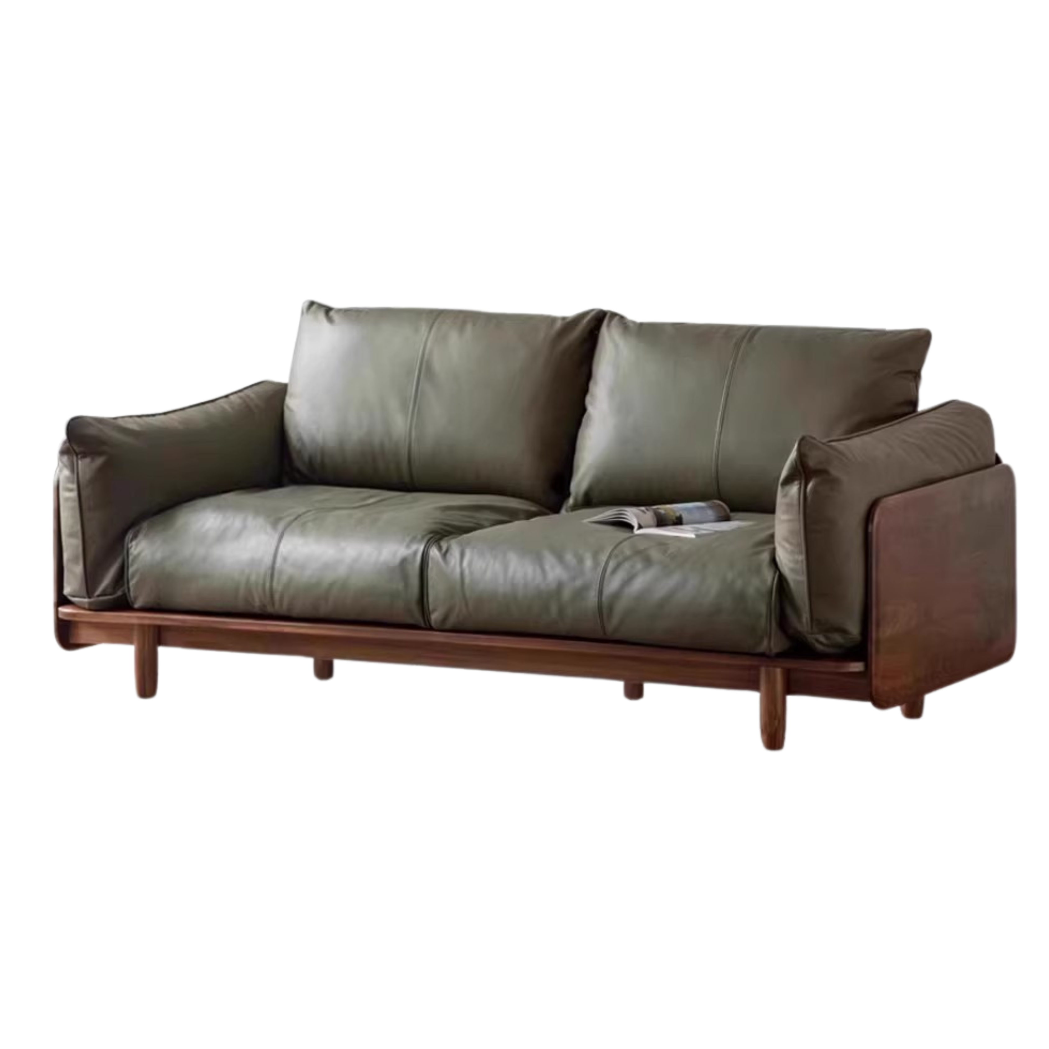 118.5x35.4x31.9 inch / 301.6x90.5x81cm / Rich dark walnut color/ genuine leather optional large four-seater