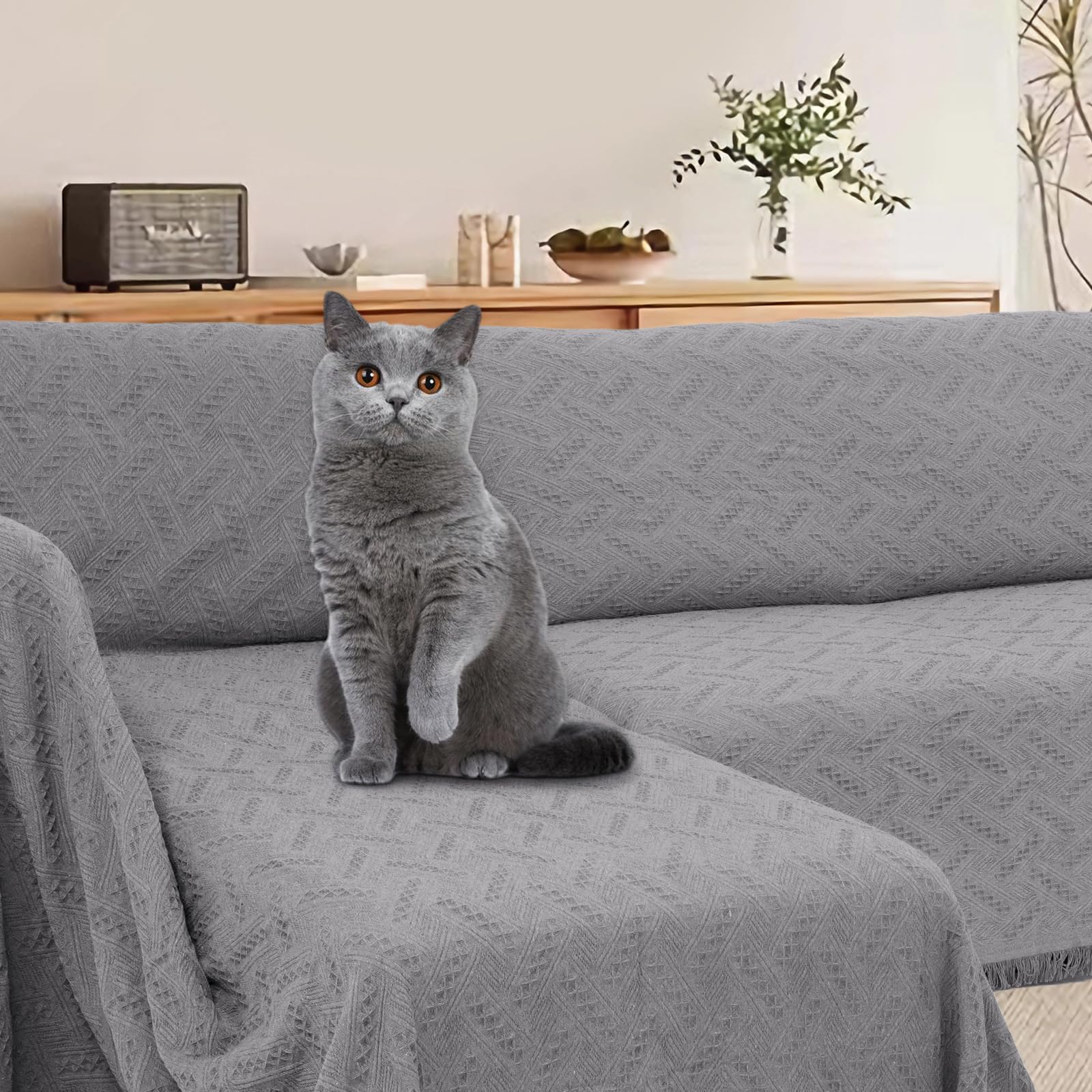 L-Shaped Sectional Sofa Cover - 2-Piece Dark Grey Furniture Protector for Pets & Dogs | Waterproof Stretchable Couch Cover for L-Shaped Sectionals | Perfect for Living Room, Family Room & Pet-Friendly Homes