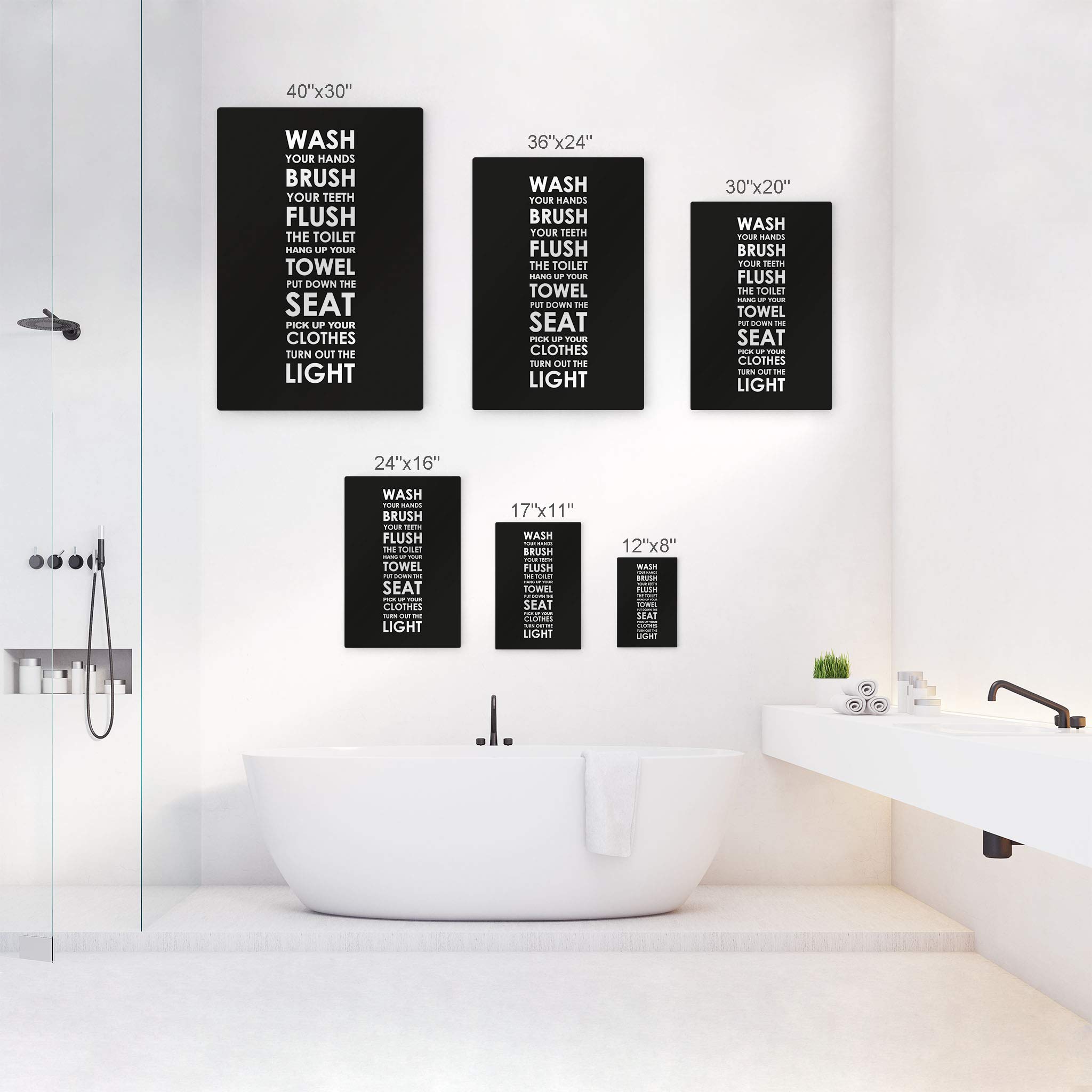 Smile Art Design Bathroom Rules Quote Metal Print - Funny Kids Bathroom Sign, Black & White Typography Wall Decor (30x20 Inch) - Ready to Hang Home Decoration Made in USA | Perfect for Family Bathrooms, Guest Powder Rooms & Kids' Spaces