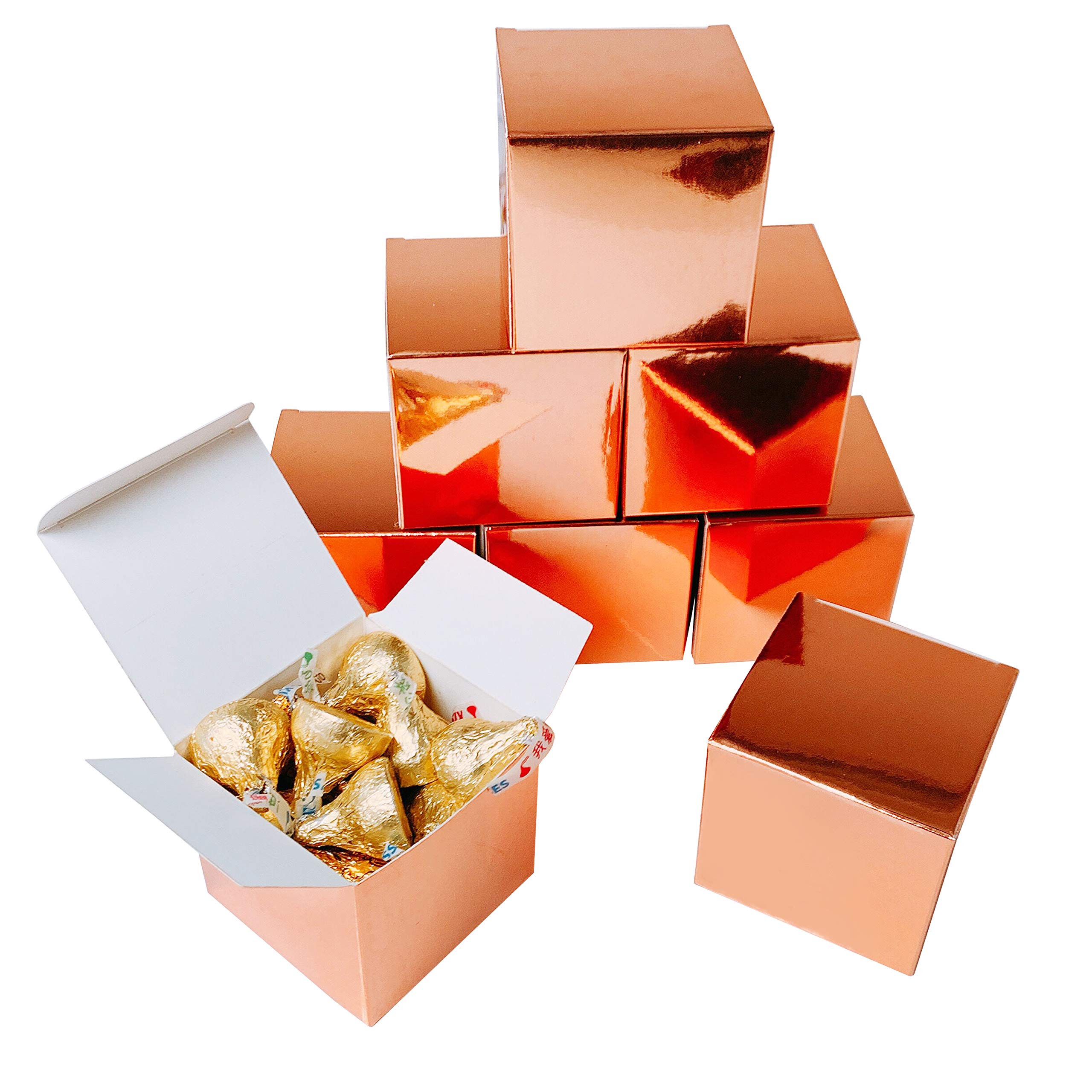 Rose Gold Party Favor Boxes Bulk 50 Pack - Elegant Small Candy Treat Gift Boxes for Weddings, Bachelorette Parties, Bridal Showers & Birthday Celebrations - Perfect for Wedding Favors, Candy Packaging & Party Decorations