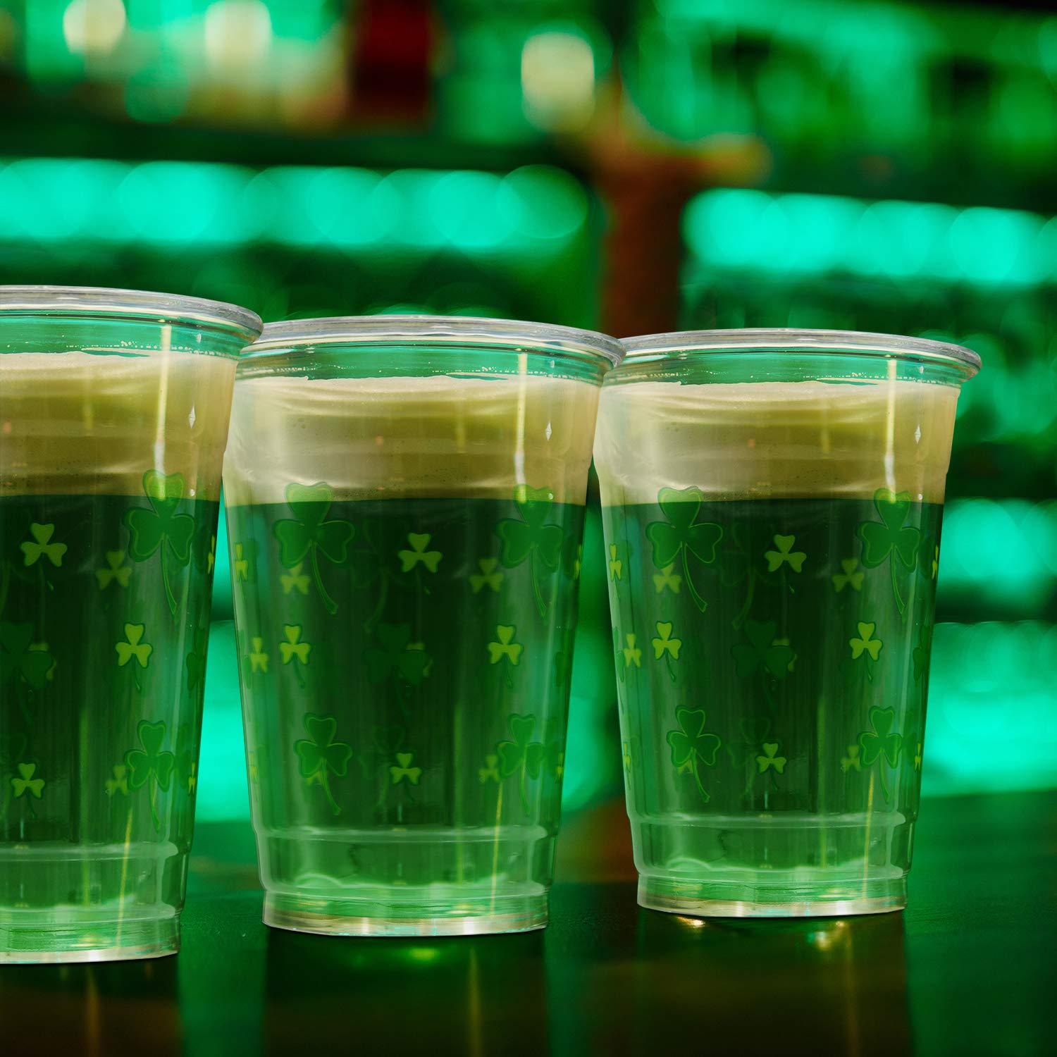 12oz Soft Plastic Party Cups with Clovers Print - Case of 500 Disposable Drinking Cups for St. Patrick's Day, Weddings & Events