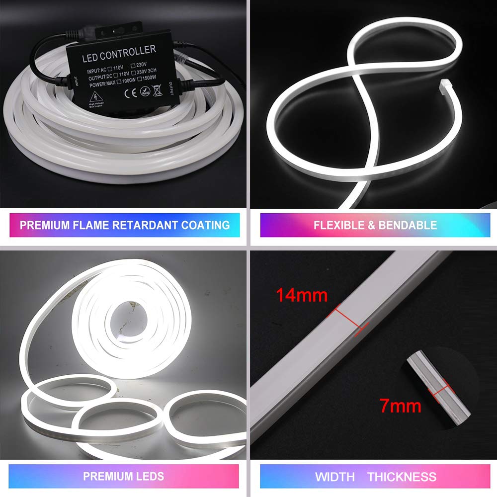 XUNATA LED Neon Strip Lights - Dimmable 110-120V Flexible Rope Light, 120 LEDs/M, 100m Waterproof 2835 SMD, with Remote Control - Perfect for Party Decorations, Bedroom Lighting, Bar Signs & Wedding Backdrops (Pink)