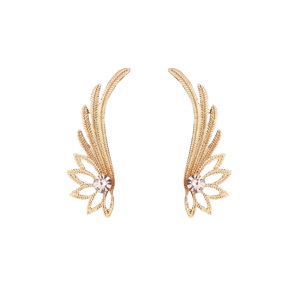 Angel Wings Ear Cuff Earrings - Dainty Rhinestone Crawler Climber Cuff for Women & Teens | Elf Ear Wrapped Jewelry for Parties, Cosplay & Everyday Wear