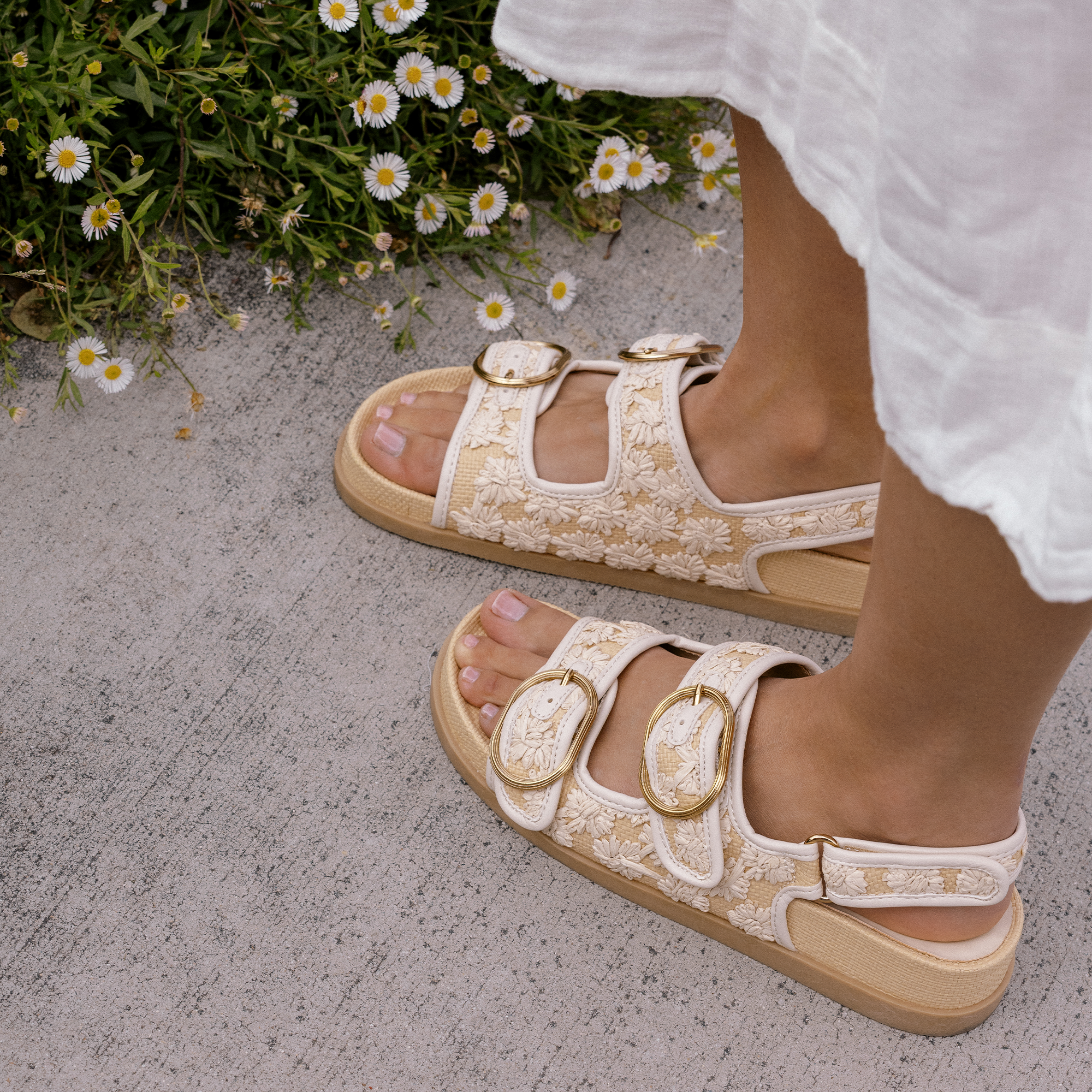 Starla Women's Floral Raffia Sandals - Comfortable Summer Beach Sandals for Walking, Vacation & Outdoor Activities
