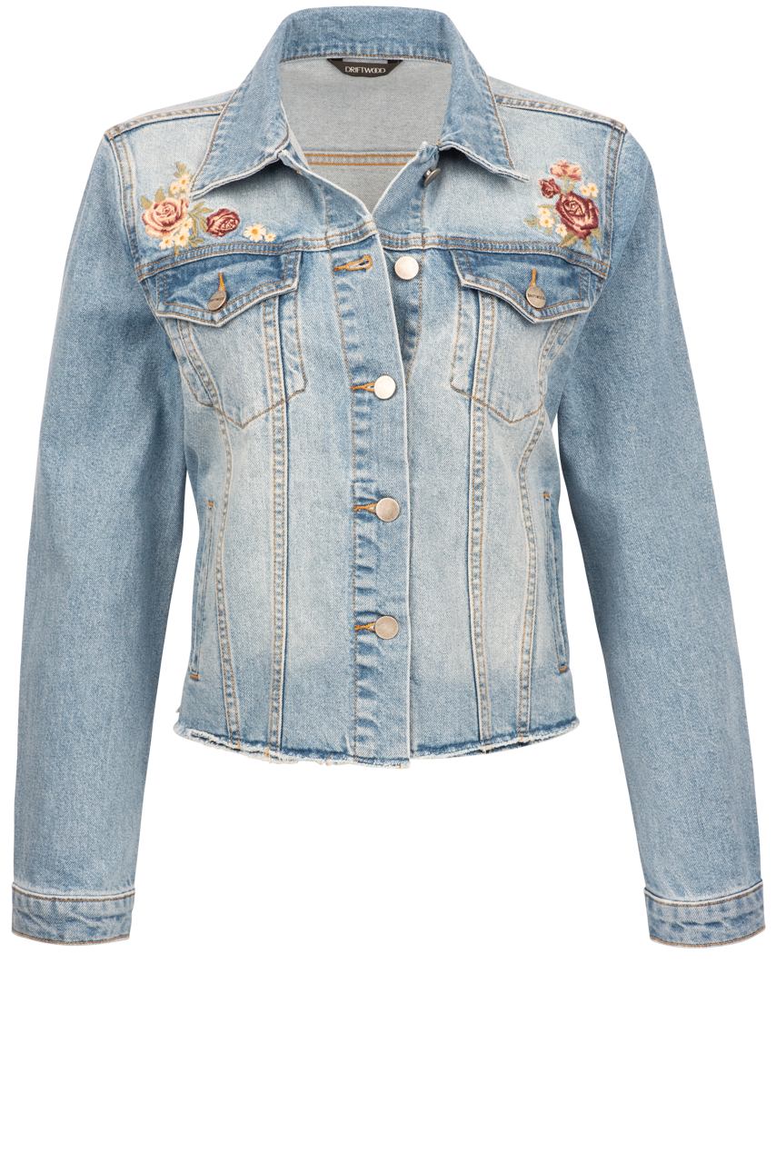 Stylish Driftwood Mesa Rosa Stretch Denim Jacket for Women - Comfortable & Trendy Distressed Denim Coat - Perfect for Casual Outings, Date Nights & Fall Layering