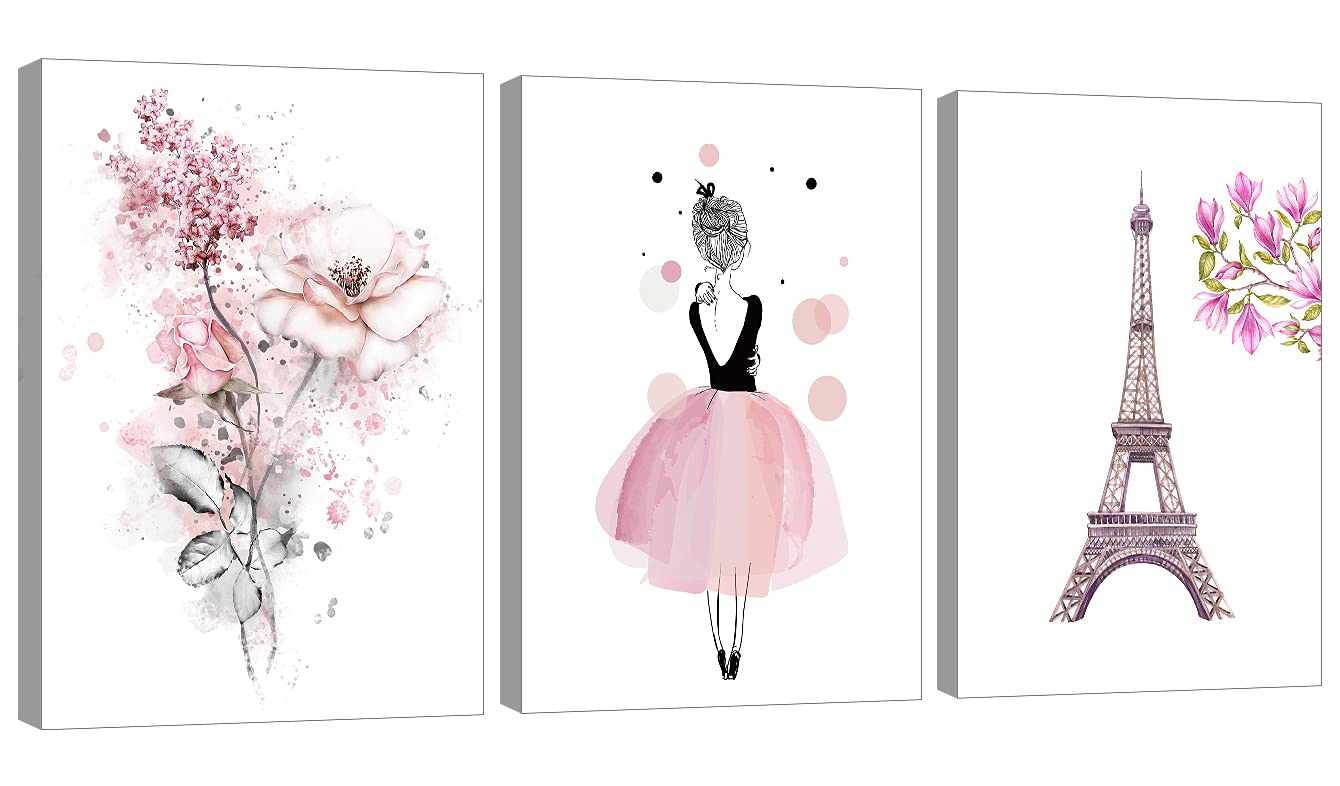 Pink Canvas Wall Art for Girls Room Decor - Framed Cute Paintings & Prints for Teen Girls Bedroom, Kids Room Wall Decor - Perfect for Birthday Gifts, Nursery, Playroom & Dormitory Decorations