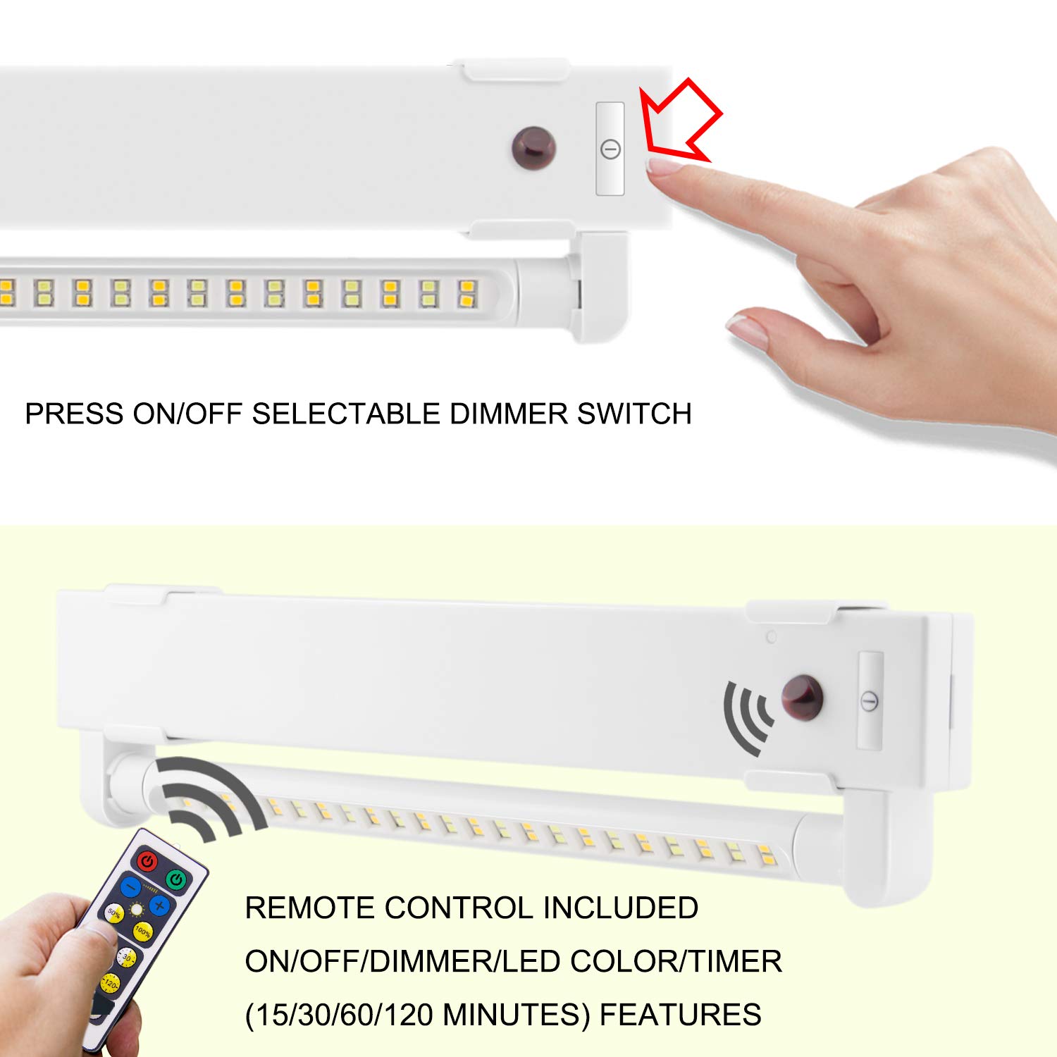LUXSWAY 46 LED Super Bright Under Cabinet Lighting - Battery Operated LED Strip Lights with Remote Control, Warm & Cool White Adjustable Stick-On Lights for Kitchen Pantry, Shelf, Closet - Timer & Dimmer Function for Home Decor & Workspace Lighting