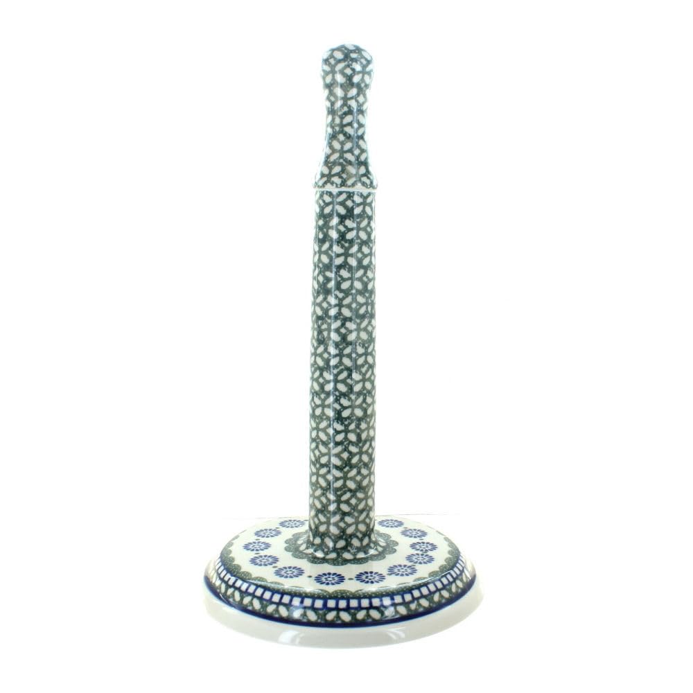 Blue Rose Polish Pottery Maia Paper Towel Holder - Handmade Ceramic Kitchen Organizer for Countertop, Farmhouse & Rustic Decor - Perfect for Kitchen, Bathroom, or Office Use