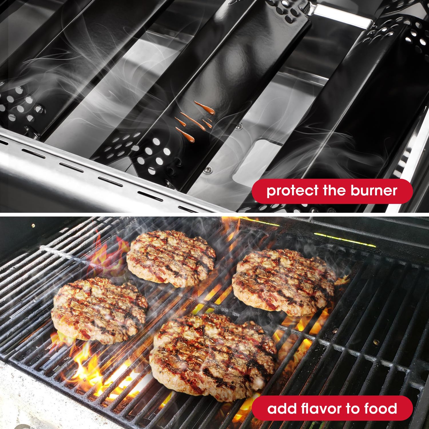 Unicook 14.6 Inch Gas Grill Burner Covers - Replacement Heat Plates for Nexgrill 720-0830H, 720-0888, 720-0888N 5-Burner Models - 4 Pack Flame Tamers - Perfect for Backyard BBQs, Patio Cooking & Outdoor Grilling