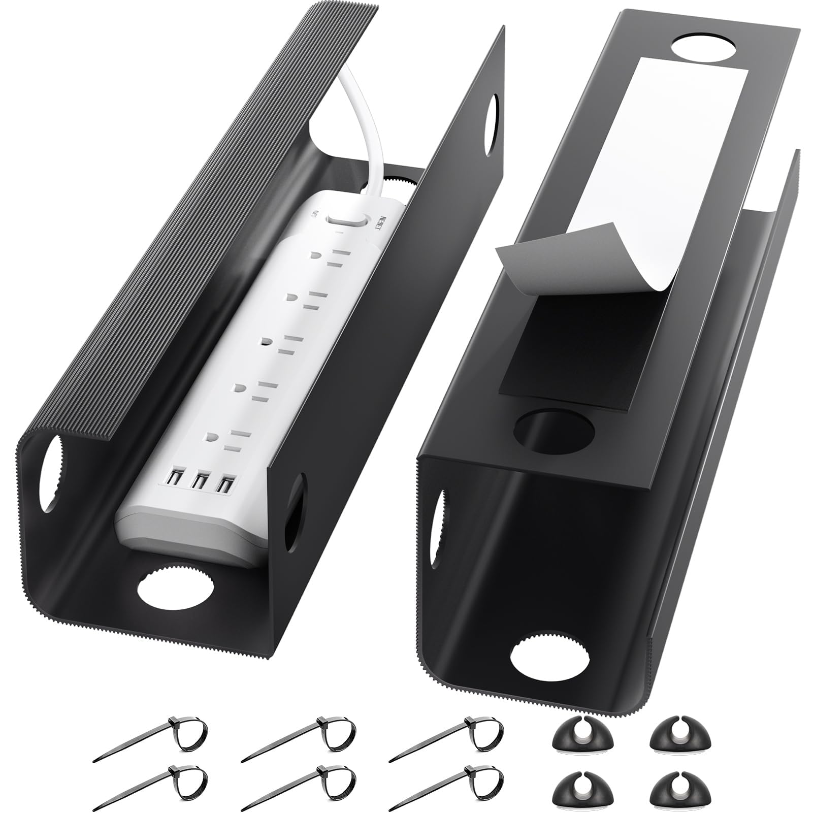 Yecaye 2 Pack Under Desk Cable Management Tray - 31.5 Inch Cord Organizer & Hider, No Screw No Drill Wire Management System for Office & Home (Black) - Perfect for Home Office Setup & Computer Desk Organization