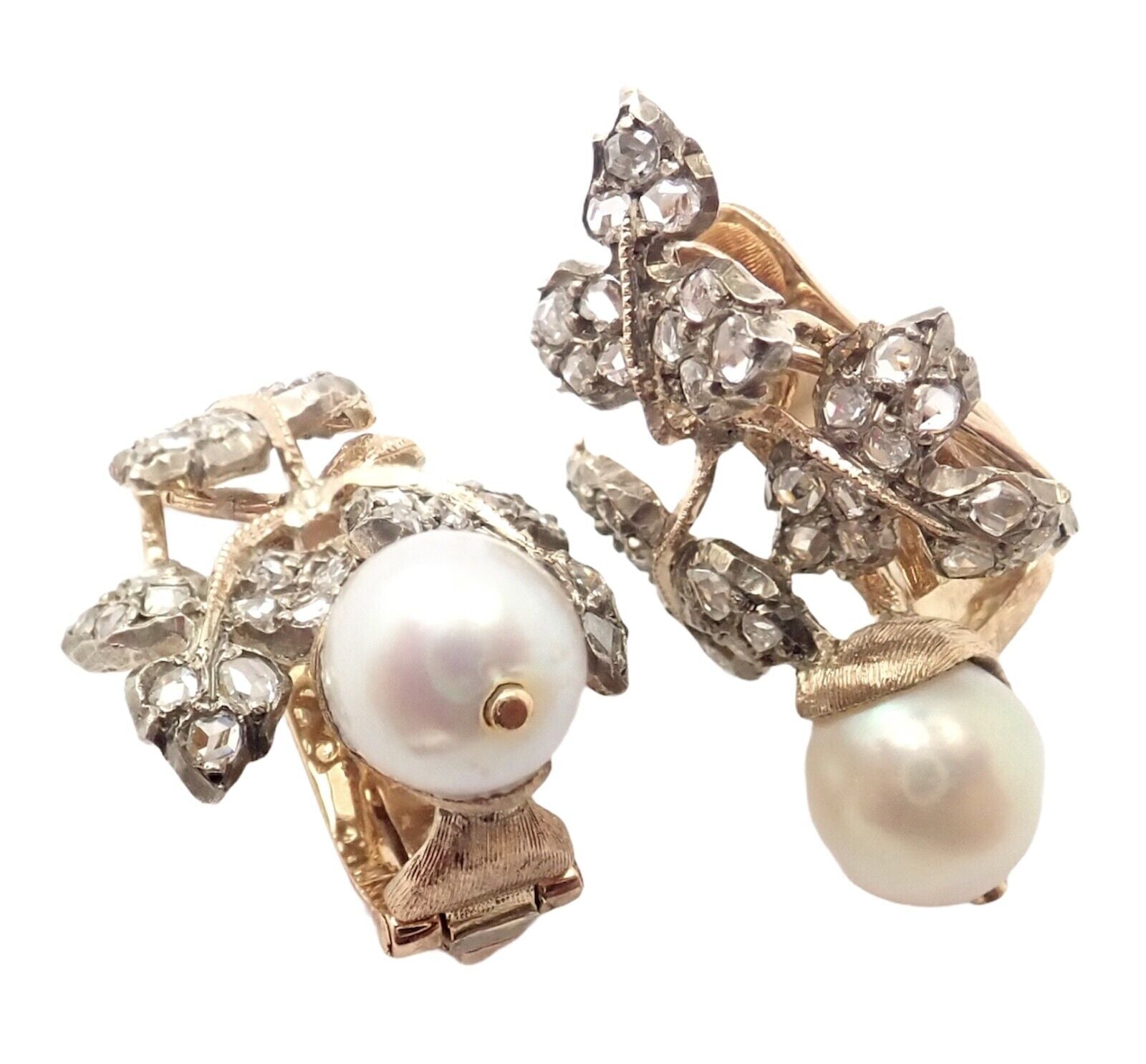 Authentic Gianmaria Buccellati 18k Yellow Gold Pearl Rose Cut Diamond Earrings - Luxury Jewelry for Weddings & Special Occasions