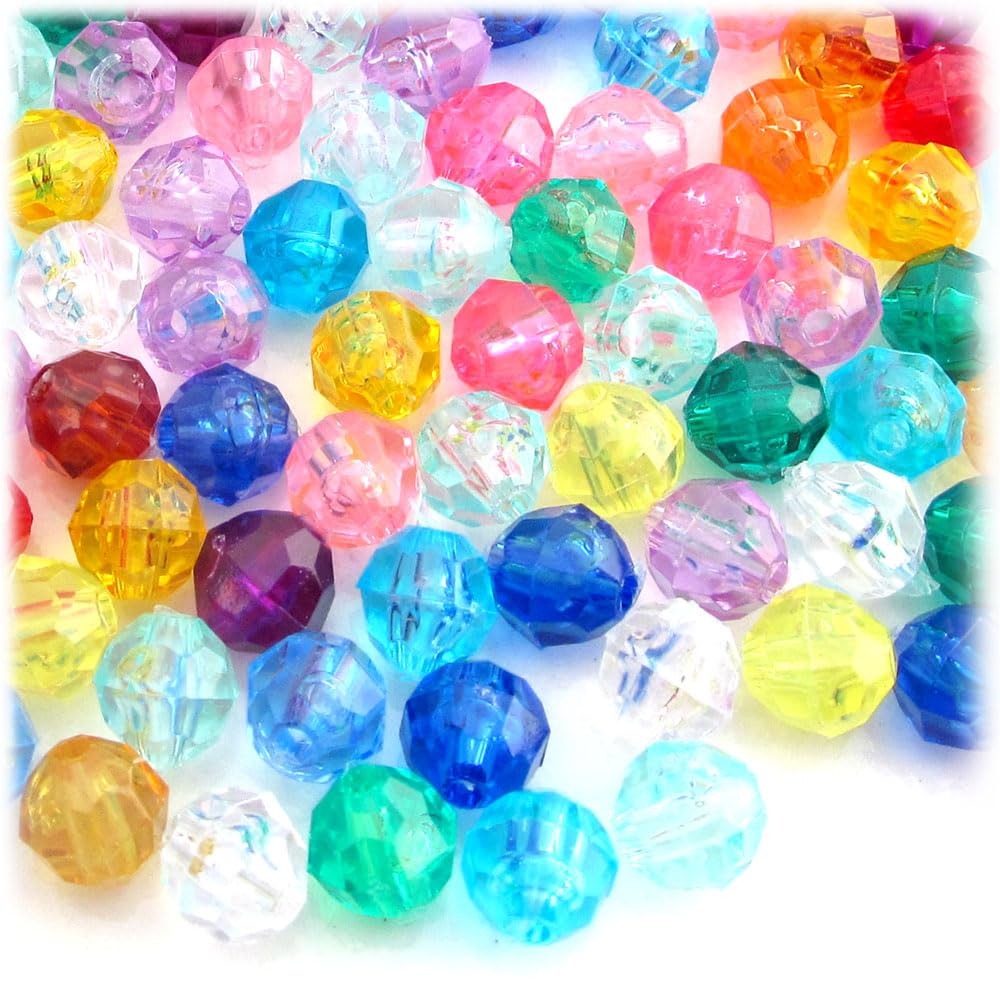 1000pcs 8mm Faceted Plastic Transparent Beads - Round Multi Color Mix for Jewelry Making, DIY Crafts, Bracelets & Necklaces - The Crafts Outlet