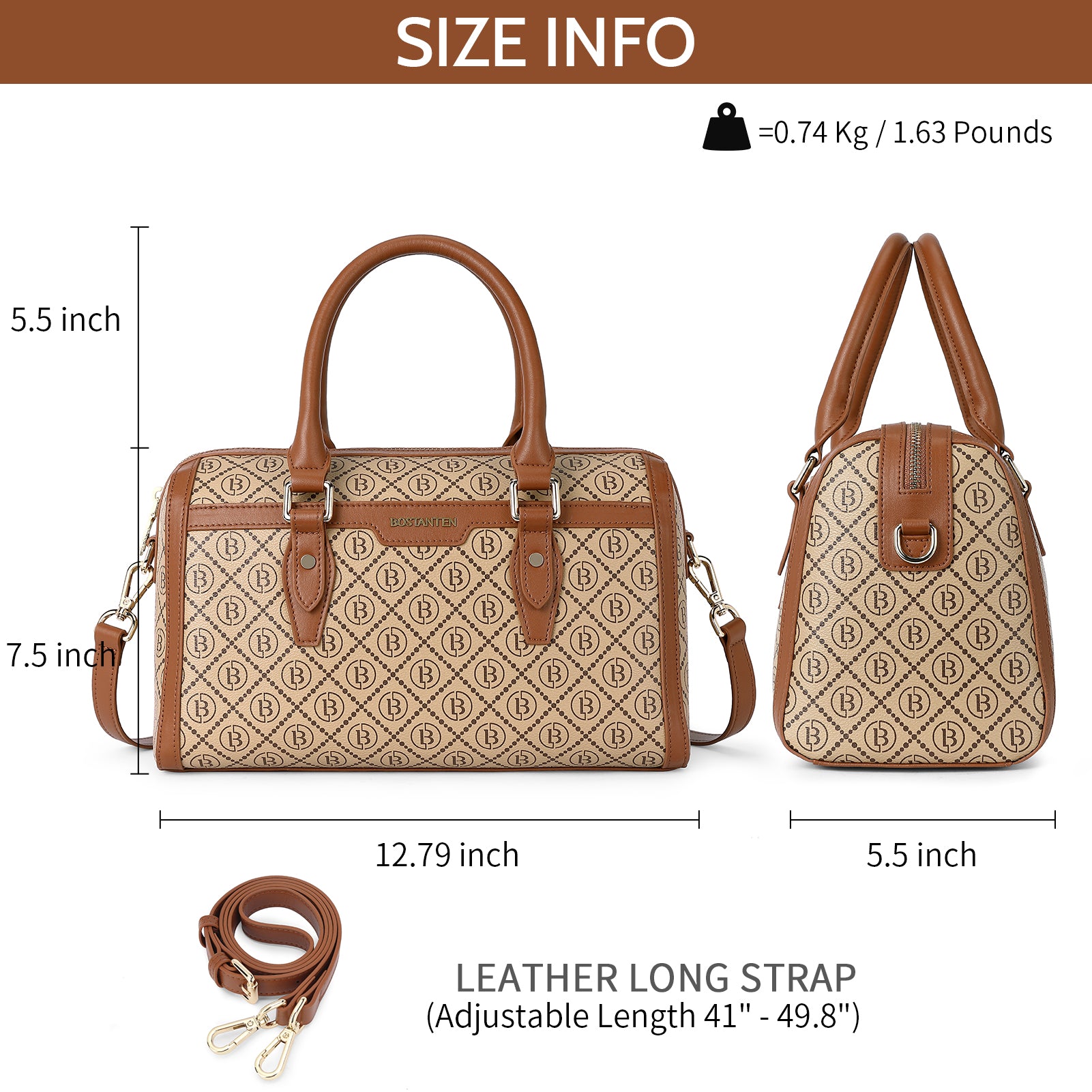 BOSTANTEN Women's Genuine Leather Tote Bag - Designer Top Handle Crossbody Purse for Work, Travel & Everyday Use