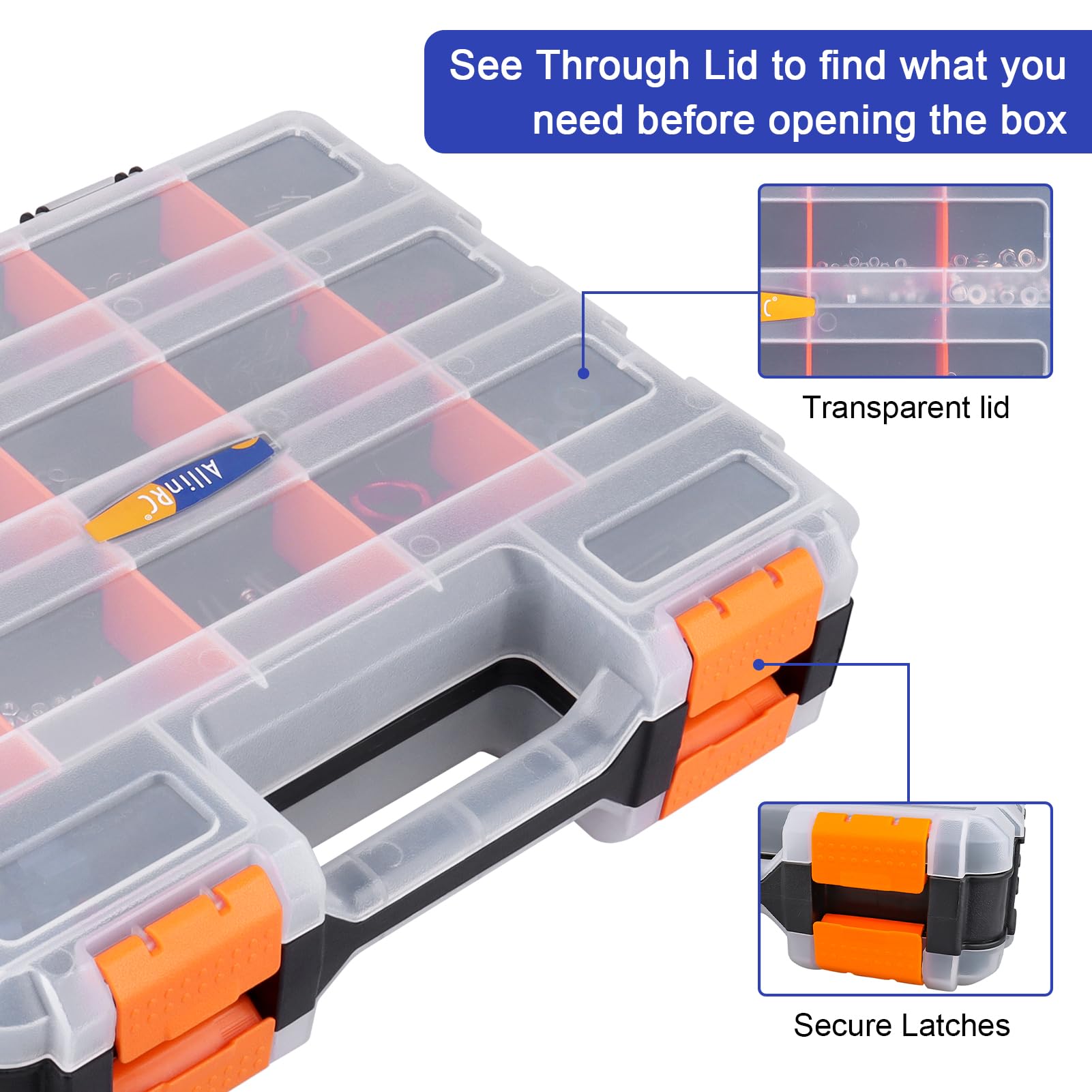 Double-Sided Small Parts Organizer with 34 Removable Compartments - Storage Bins for Hardware, Screws, Nuts, Bolts, Washers, Nails & Fasteners - Perfect for Toolboxes, Workshops & DIY Projects