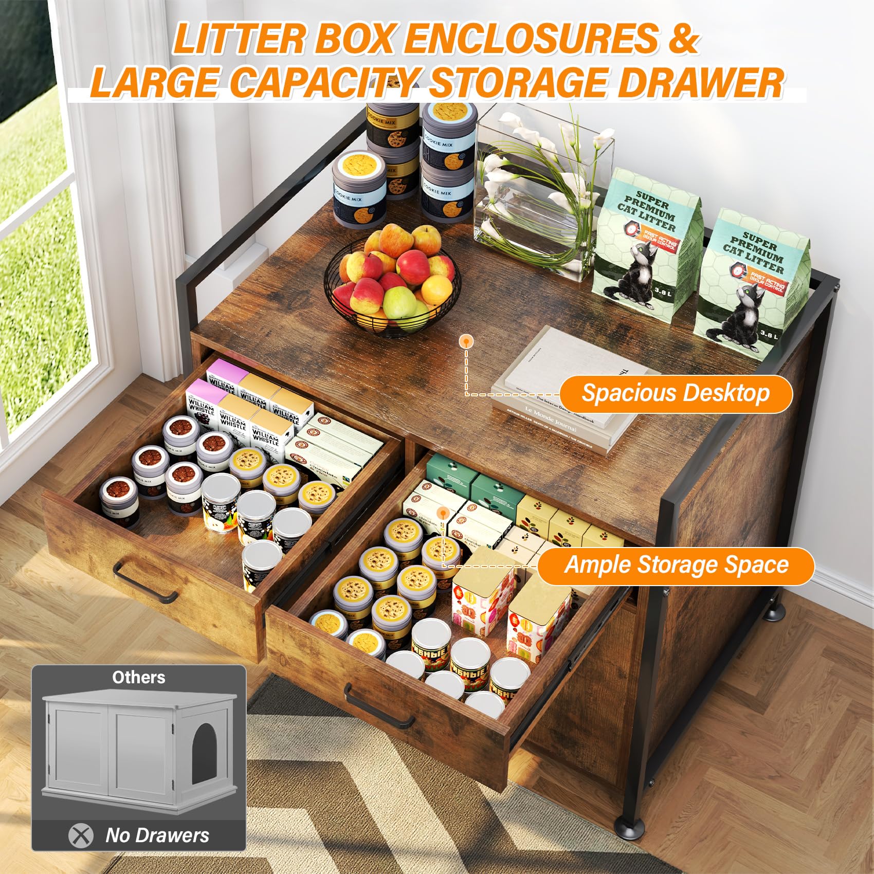 TC-HOMENY Cat Litter Box Enclosure - Modern Furniture Storage Cabinet with Odor Control for Living Room | Stylish Pet Furniture for Small Spaces & Home Decor