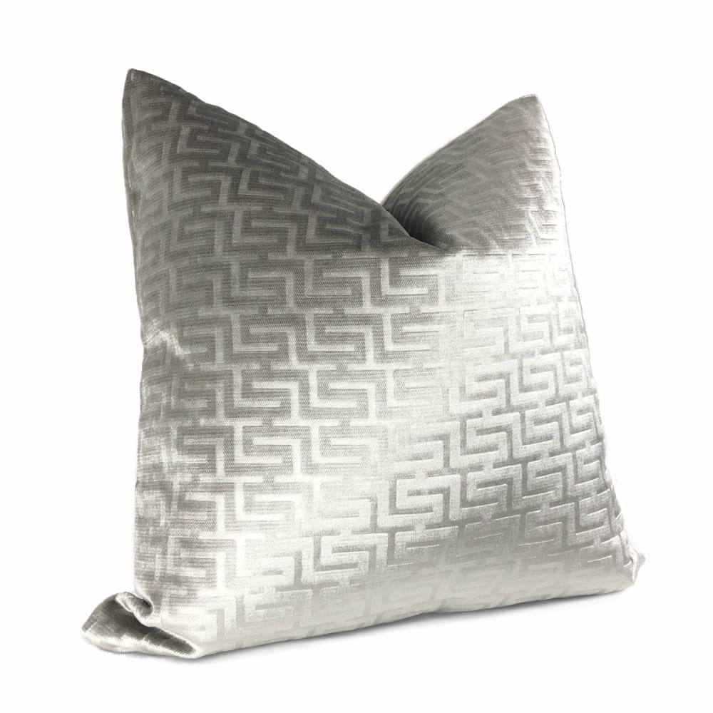 Athena Gray Stone Greek Key Velvet Pillow Cover - Decorative Throw Pillow Case for Sofa, Bed & Home Decor - 18x18 Inches