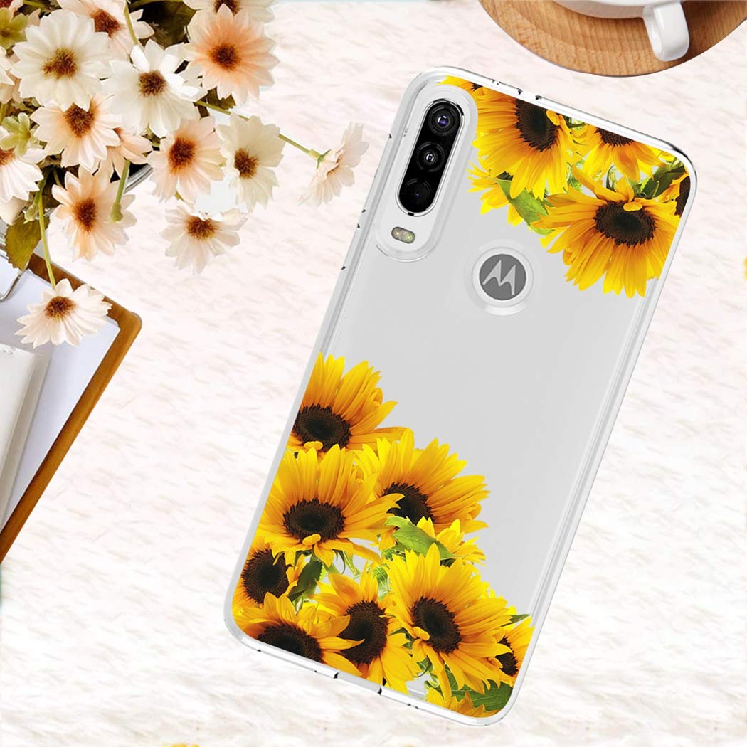 Cute Clear Slim Shockproof Sunflower Pattern Soft TPU Rubber Phone Case for Motorola Moto One Action/P40 Power - Protective Cover for Women & Girls - Perfect for Everyday Use, Work, and Travel