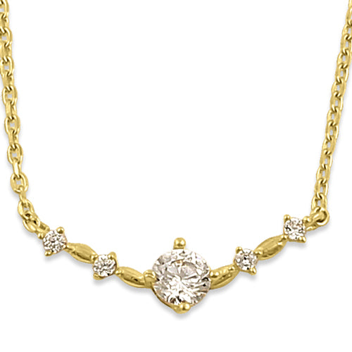 14K Yellow Gold V-Shaped CZ Necklace for Women - Elegant Cubic Zirconia Pendant for Everyday Wear & Special Occasions