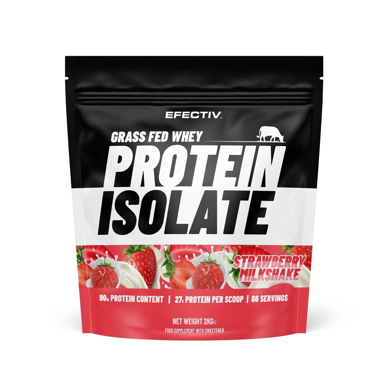 Efectiv Nutrition Grass Fed Whey Protein Isolate Powder - 2000g, Strawberry Milkshake Flavor - High Quality Protein Supplement for Muscle Recovery, Post-Workout & Fitness Enthusiasts