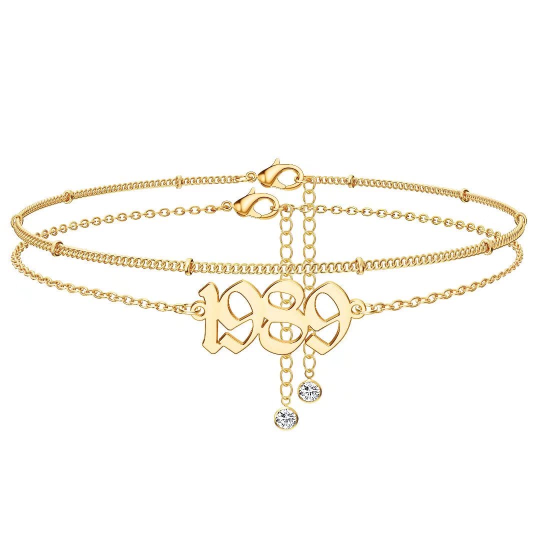 14K Gold Plated Birth Year Anklet for Women - Beach Jewelry & Anniversary Gift
