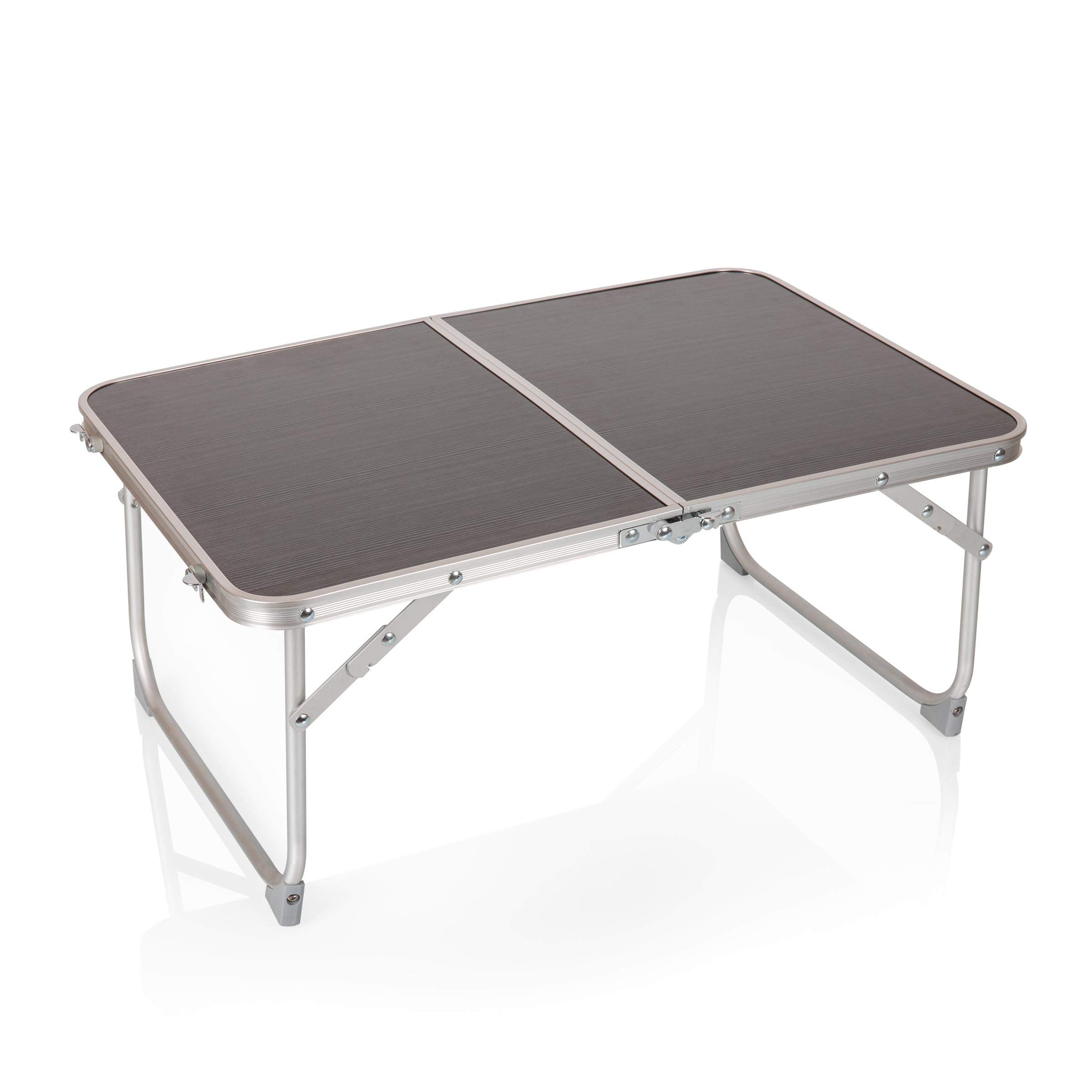Portable Folding Table Mini Concert Table - Lightweight & Compact for Outdoor, Camping, Picnic, Beach, and Tailgating (Charcoal Wood Grain)