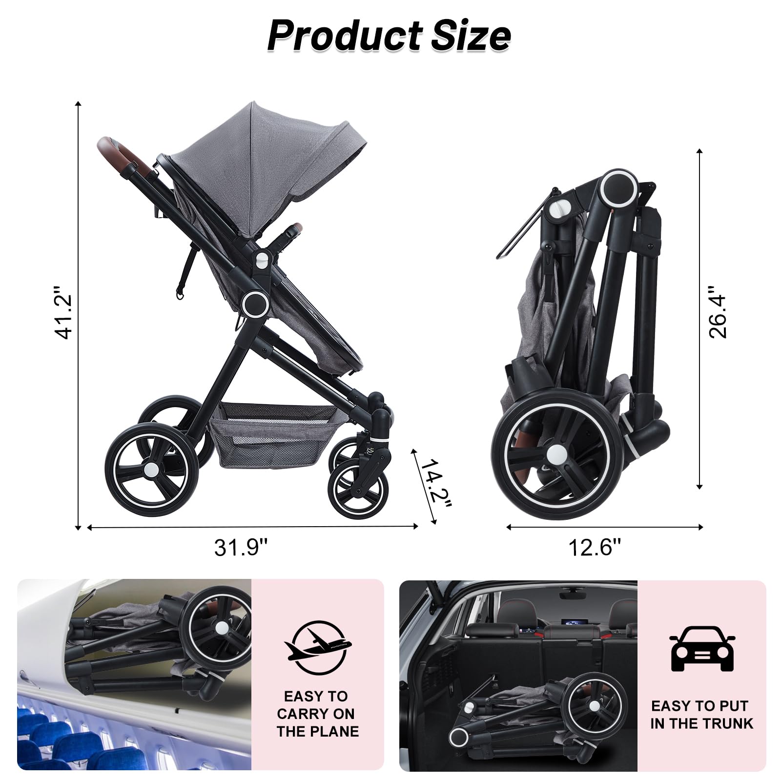 2 in 1 Convertible Baby Stroller for Newborn to Toddler (0-3 Years) - Lightweight Travel Stroller with Removable Bassinet & Shock Absorption Wheels | Large Storage Basket & Cup Holder | Perfect for Shopping, Travel & Daily Walks