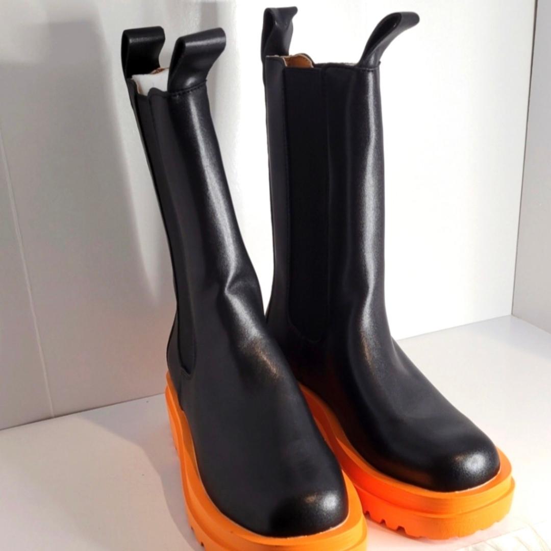 Cendi Booties for Women - Stylish Black & Orange Winter Boots | Warm & Comfortable Ankle Booties for Casual Outfits, Outdoor Walks & Cold Weather Fashion