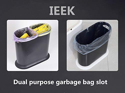 IEEK 3.2 Gallon (12 Liter) Press Top Lid Trash Can - Slim Modern Waste Basket for Bathroom, Kitchen, Living Room, Office & Small Spaces | Black Plastic Garbage Bin for Home & Office Organization
