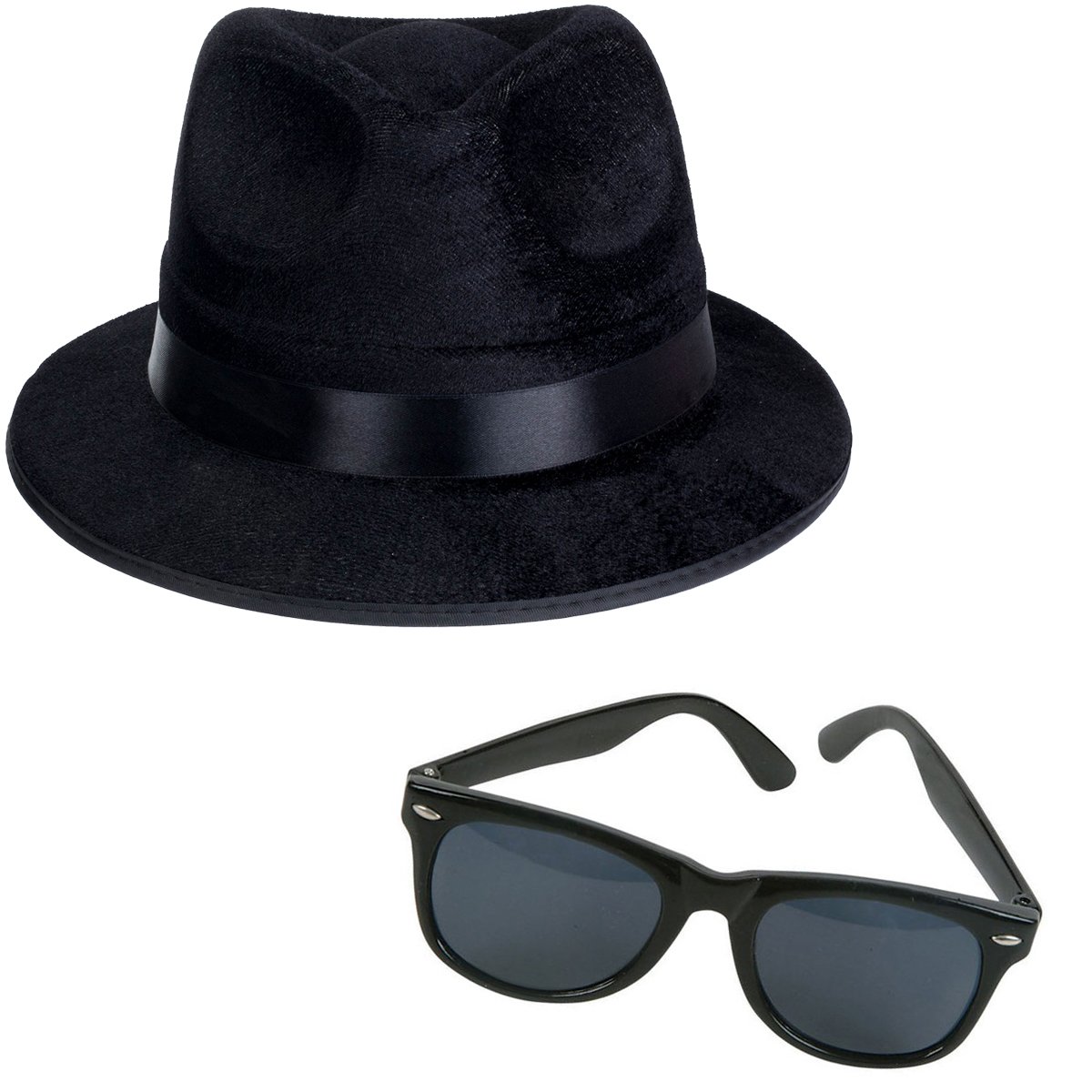 Stylish Black Fedora Gangster Hat & Wayfarer Sunglasses Set - Perfect for Halloween, Costume Parties, and Themed Events