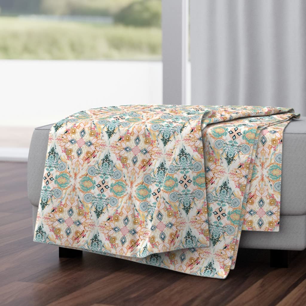Soft Plush Minky Throw Blanket 50x70 Inches - Bohemian Diamond Boho Doodle Pastel Print for Bed, Couch & Nursery | Lightweight Cozy Blanket for Spring Decor, Gift & Home