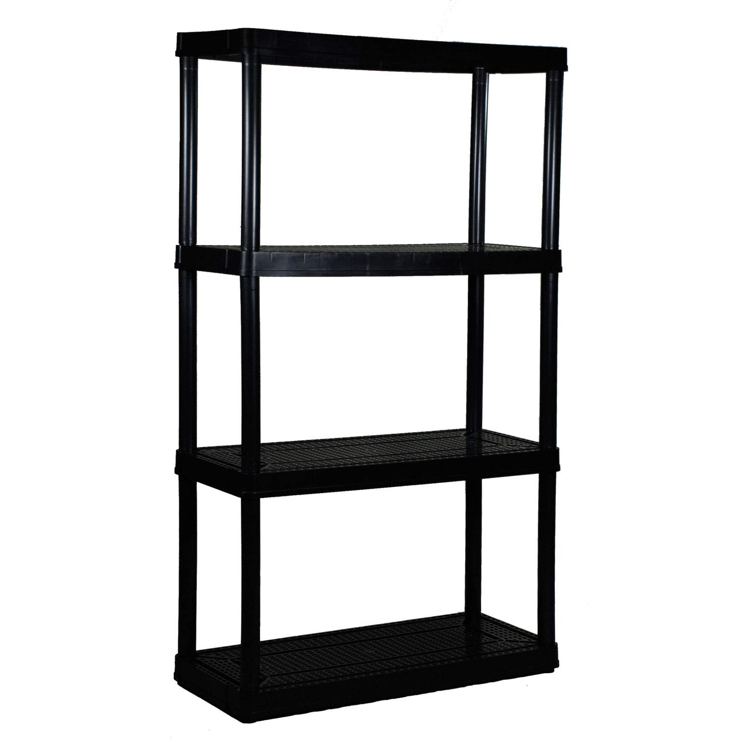 Gracious Living 4-Shelf Black Ventilated Storage Shelving Unit with 10-Gallon Bins & Lids - Medium Duty Organizer System for Garage, Closet & Home Organization