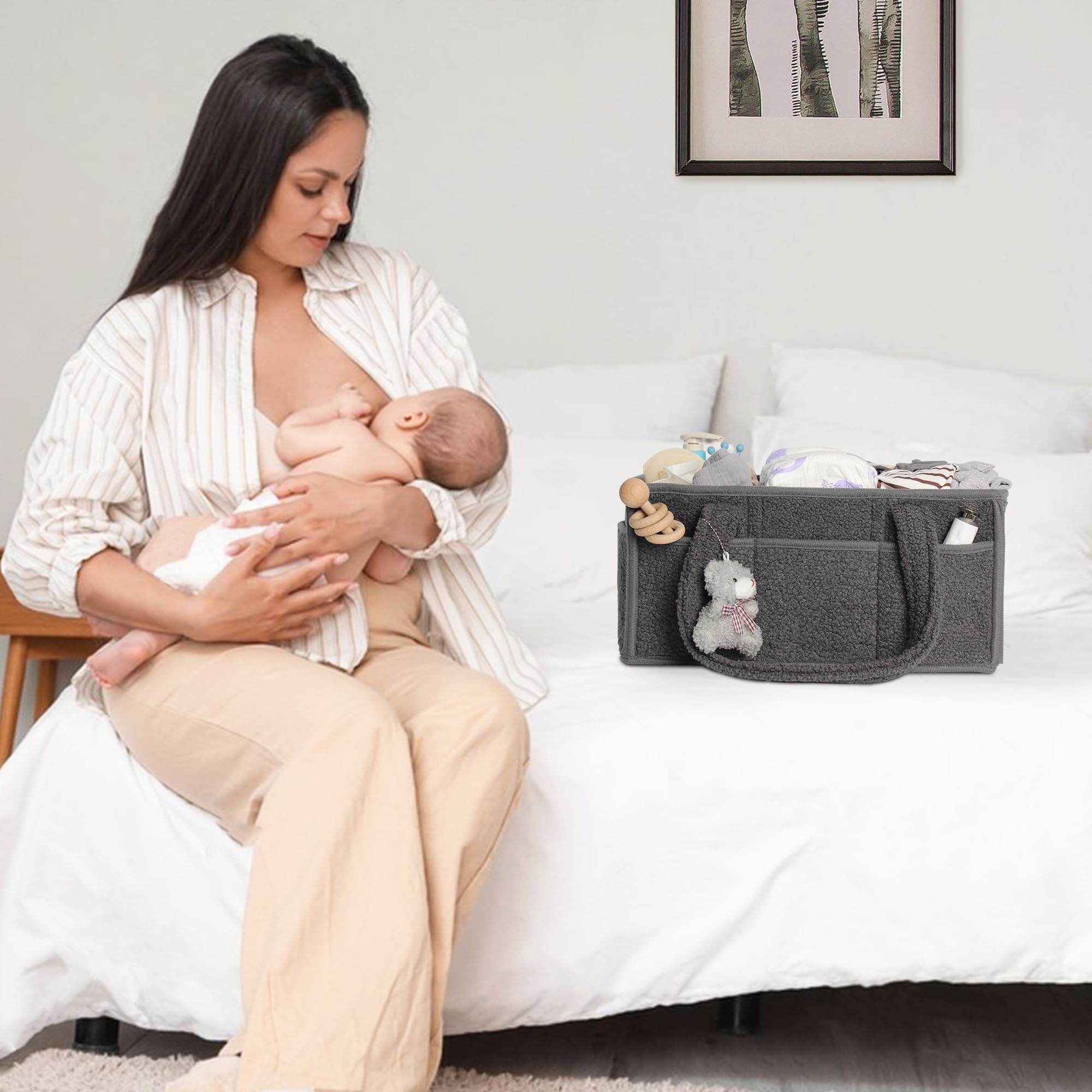 Baby Diaper Caddy Organizer - Portable Storage Basket for Diapers & Wipes | Nursery Changing Table & Car Organizer with Handle | Perfect for Home, Travel & On-the-Go Parents