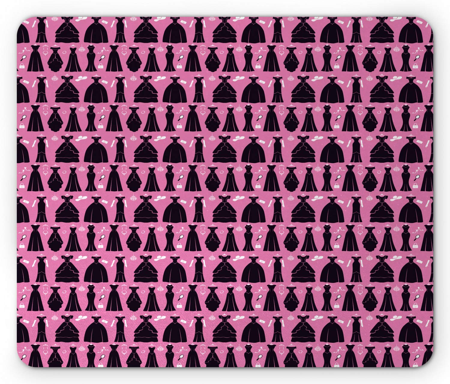 Ambesonne Fashion Mouse Pad - Repeating Ball Gowns & Cocktail Dresses Print, Non-Slip Rubber Base, Standard Size Rectangle Mousepad in Pink Dark Chestnut Brown - Perfect for Office, Gaming & Home Computer Setup