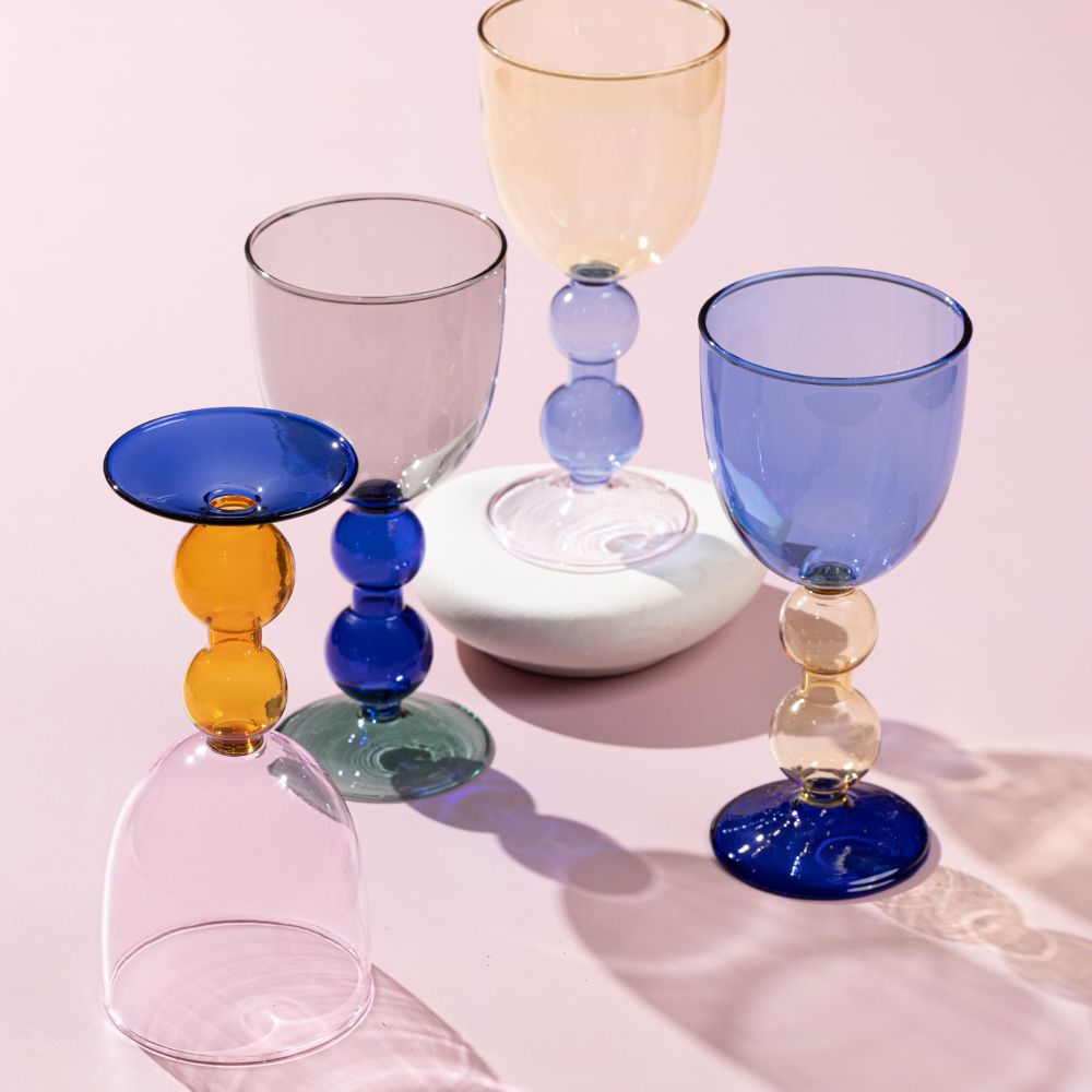 Cielo Porcelain Yellow & Blue Balloon Glass Set of 2 - Elegant Drinking Glasses for Cocktails, Wine & Home Decor - Perfect for Parties, Weddings & Gifts