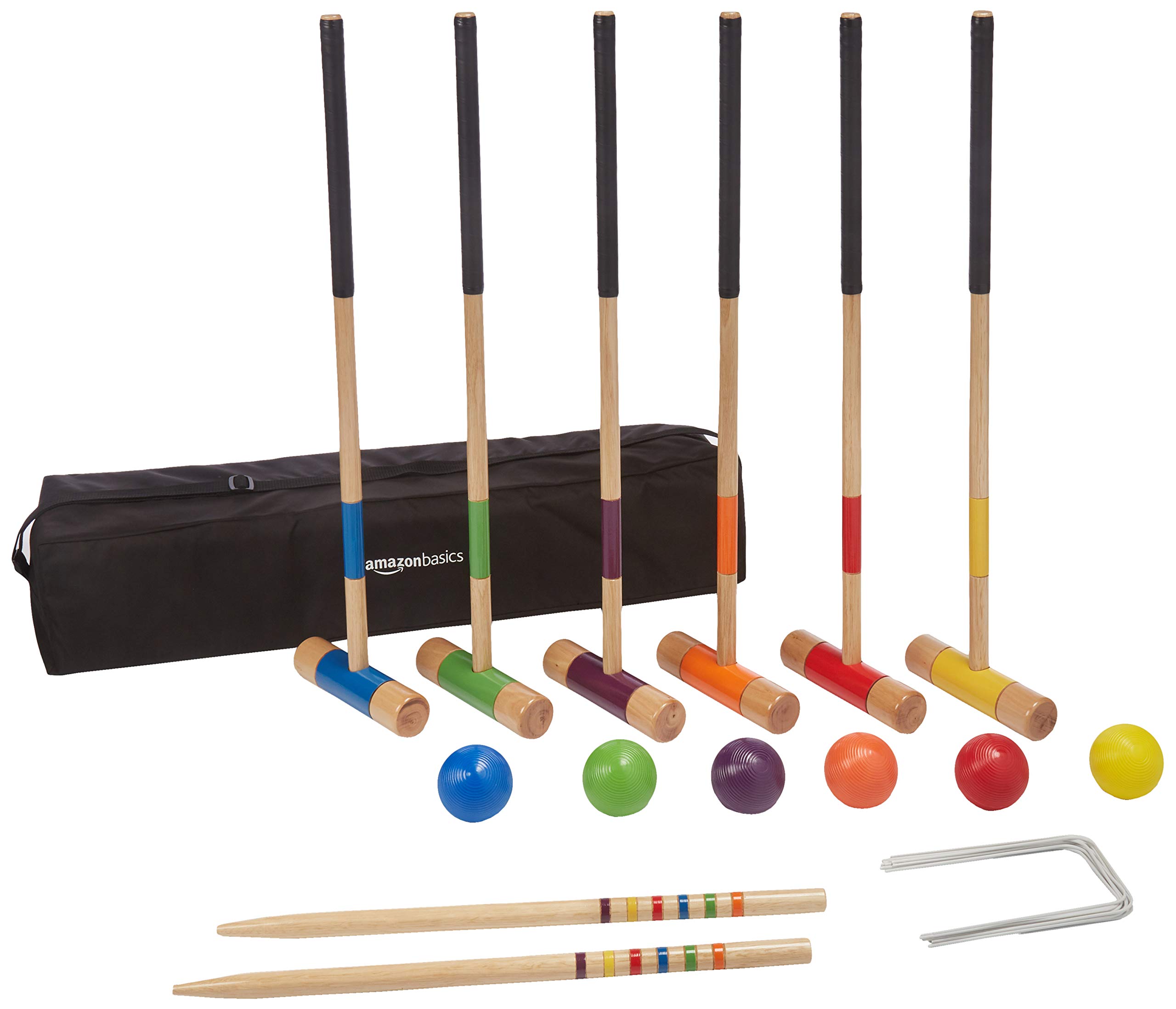 Amazon Basics 6-Player Croquet Set - Premium Black Outdoor Lawn Game for Backyard, Picnic, and Family Fun
