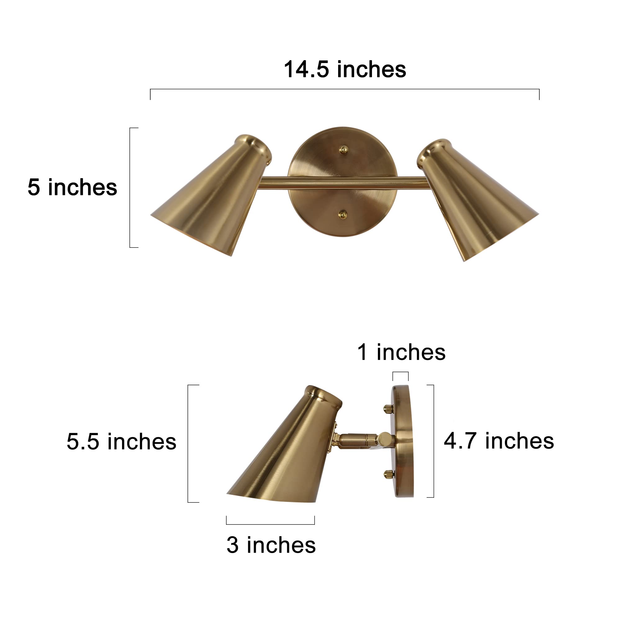 Durent Gold Bathroom Light Fixtures - 2 Light Modern Vanity Lighting with Slant-Cut Metal Shades for Mirror Illumination | Perfect for Bathroom, Powder Room & Dressing Area Makeup Lighting