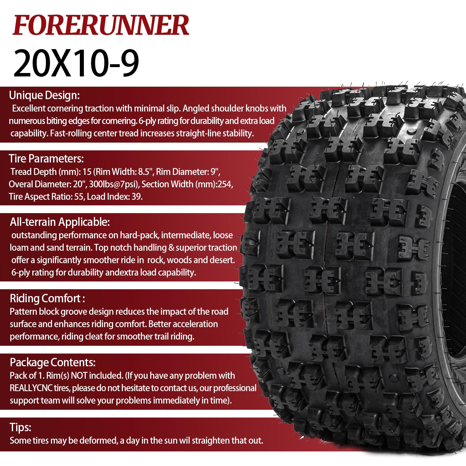 FORERUNNER 20x10-9 ATV UTV Tires - Sport Rear All Terrain 6 Ply Tubeless Tires (Pack of 2) - Perfect for Off-Roading, Mudding & Trail Adventures