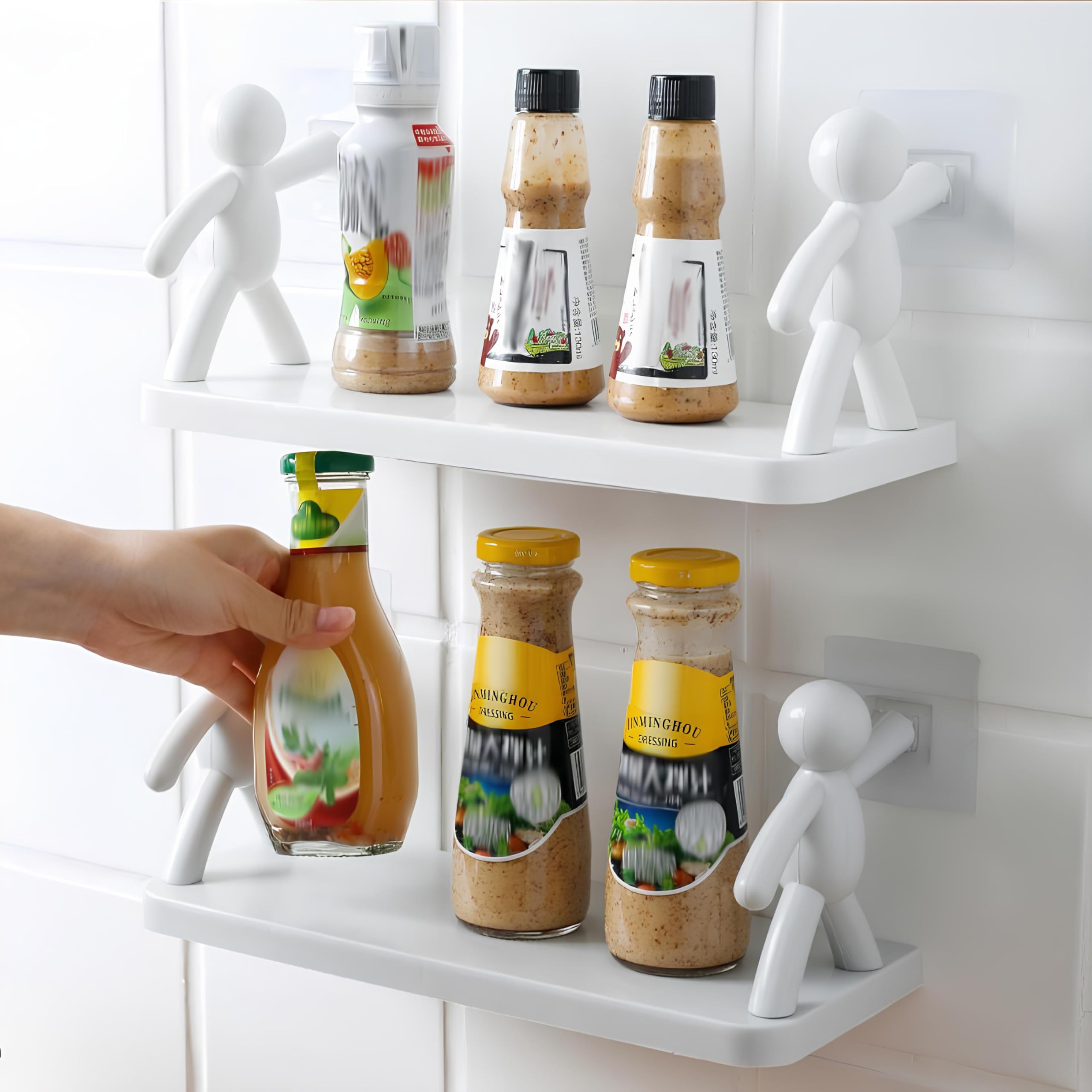 Wall-Mounted Doomsday Bathroom Shelf - ABS White Bathroom Organizer & Kitchen Storage Rack | No-Drill Punch-Free Hanging Spice Shelves | Perfect for Kitchen, Bathroom & Toilet Tile Decor | Space-Saving Solution for Small Homes & Apartments