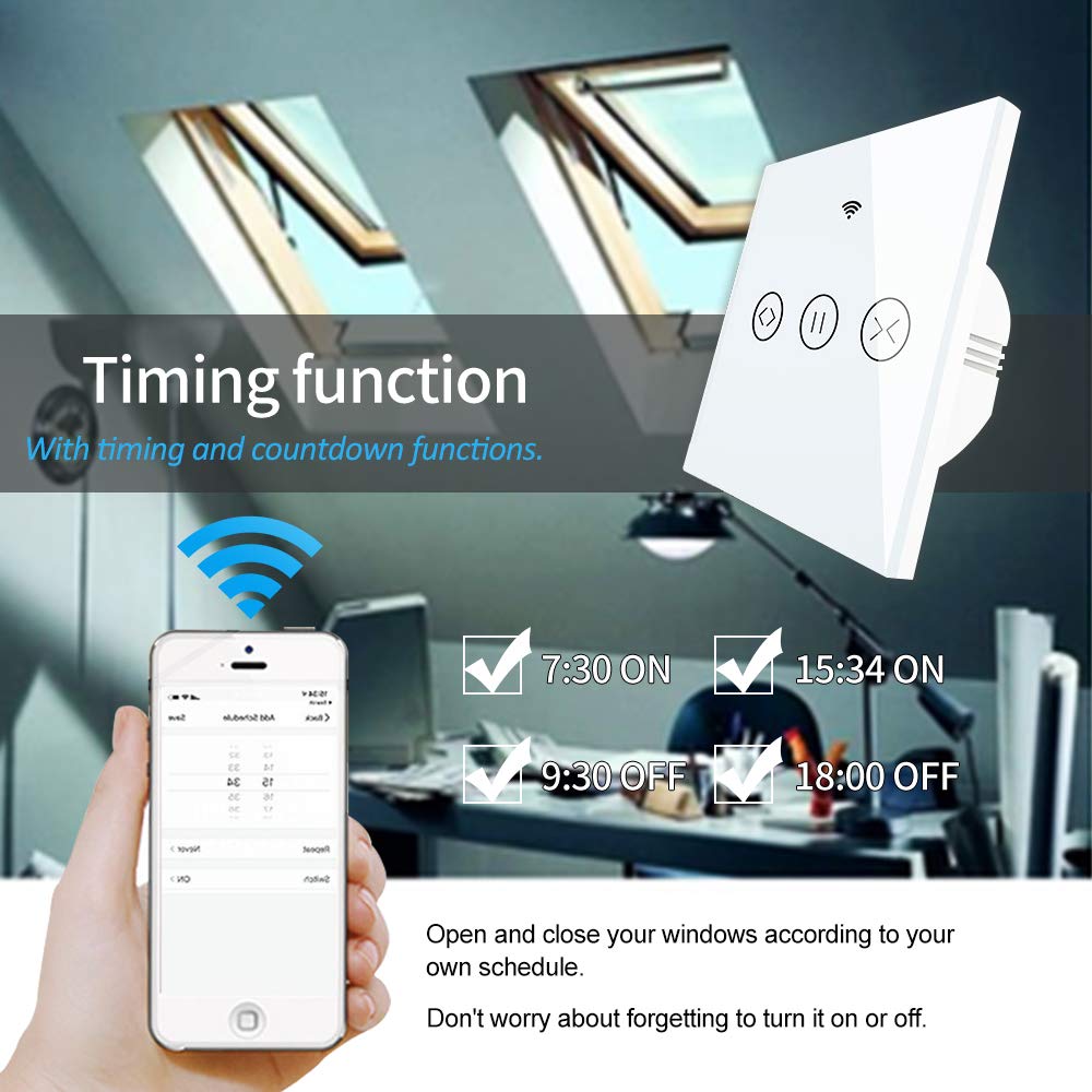 Smart WiFi Window Opener with Alexa & Google Assistant - Automatic AC Motor Window Controller, US Standard, App & Push Panel Remote Control - Perfect for Home Automation, Greenhouses & Ventilation Systems