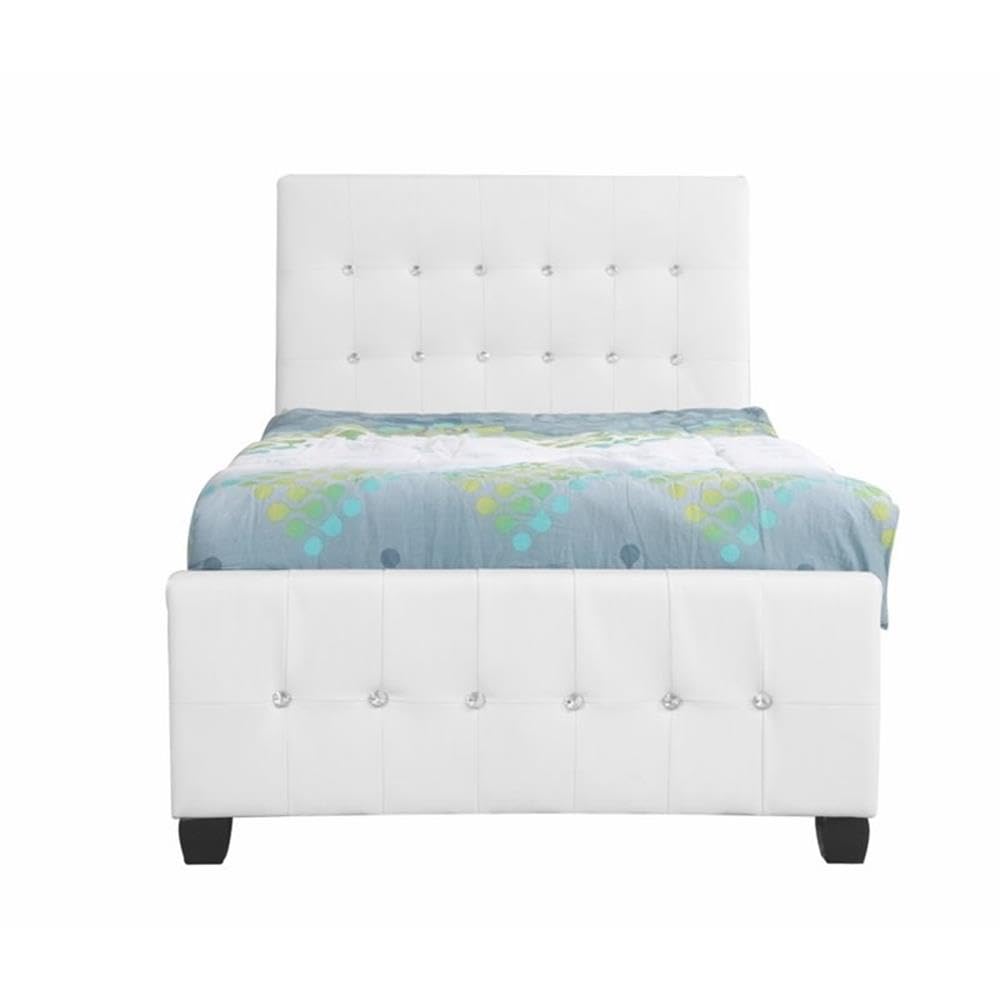 Glory Furniture White Diamond Faux Leather Upholstered Twin Bed Frame - Modern Luxury Bedroom Furniture for Kids, Teens & Guest Rooms | Perfect for Small Spaces & Dorm Decor