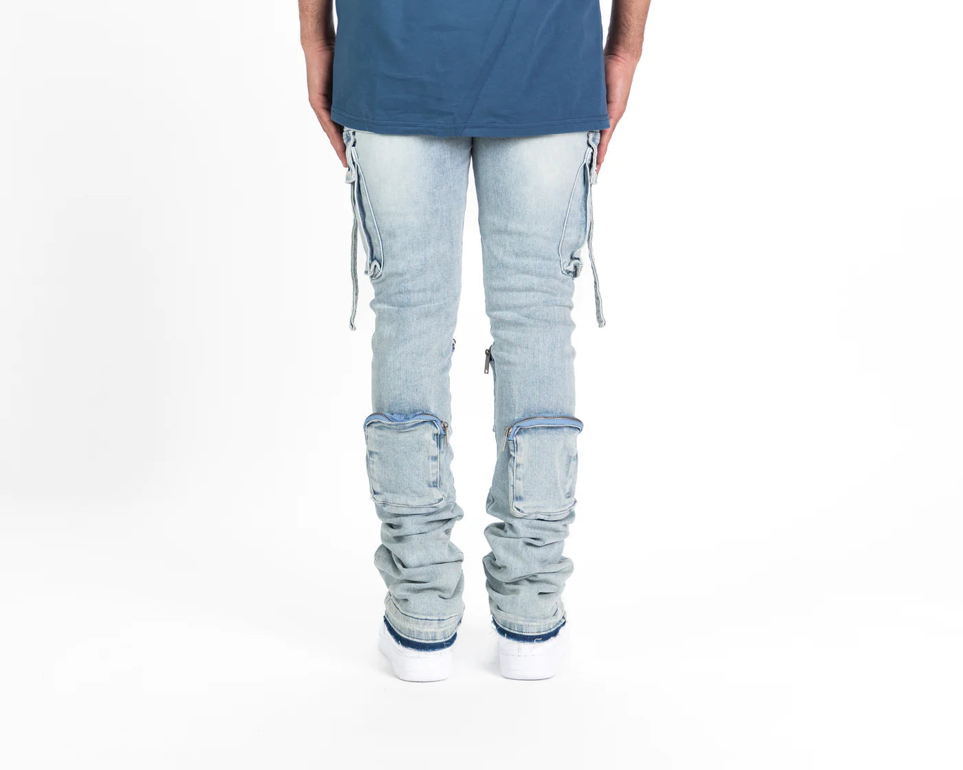 NEVER LOOK BACK CARGO FLARE STACK DENIM Jeans for Women - High Waisted Wide Leg 90s Vintage Style Pants for Casual Wear and Street Fashion