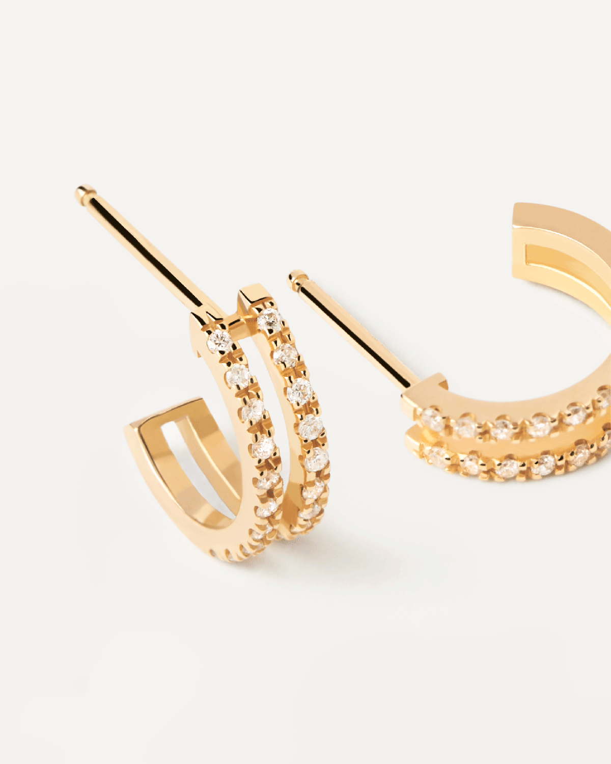 GRID 2 Diamond & 14K Yellow Gold Dual Hoop Earrings for Women - Elegant Everyday Wear & Special Occasion Jewelry Gift