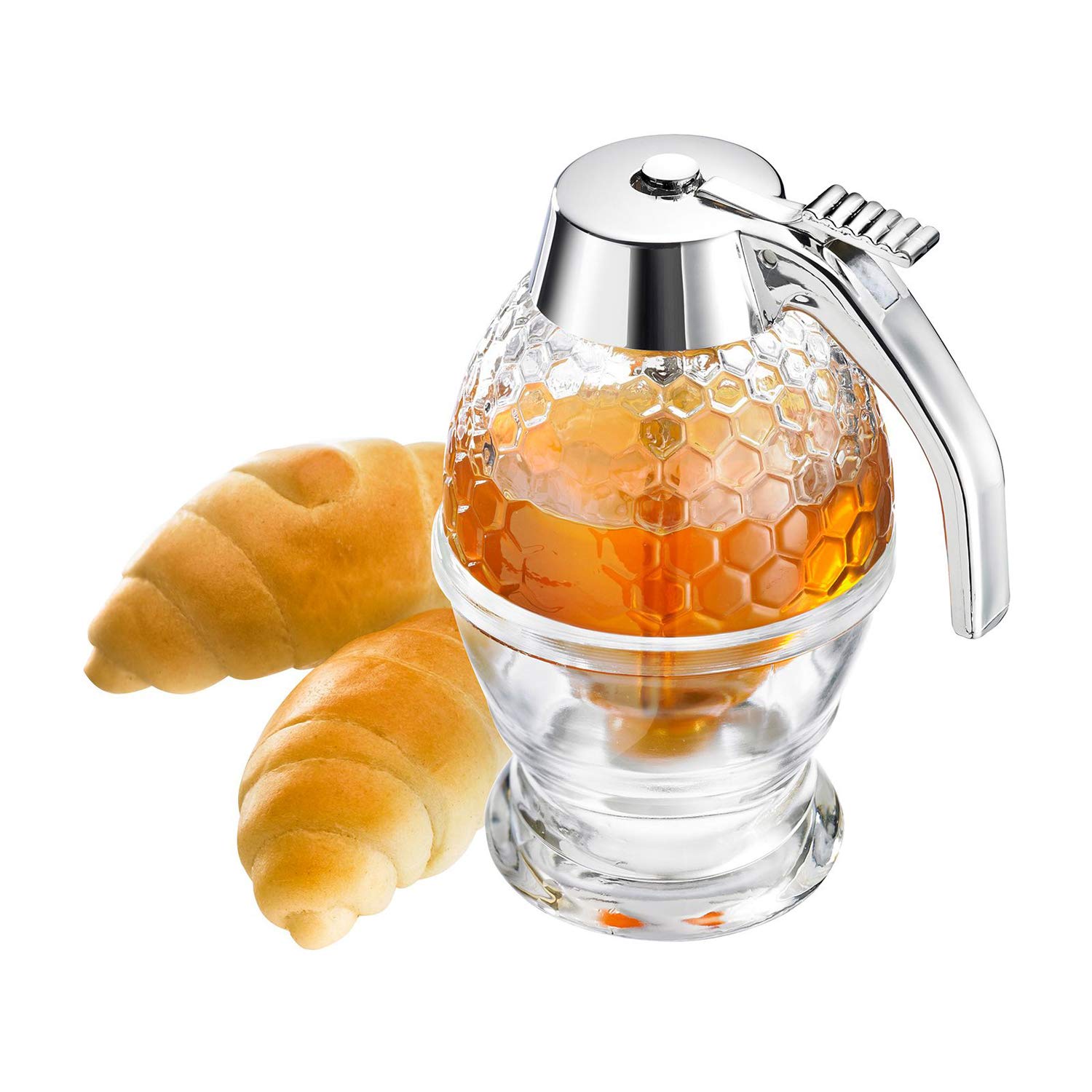 Westmark Honey Dispenser Deluxe - 200 mL/6.8 oz Clear Glass Honey Drizzler with Drip-Free Spout | Perfect for Tea, Coffee, Pancakes & Baking | Kitchen & Breakfast Essential