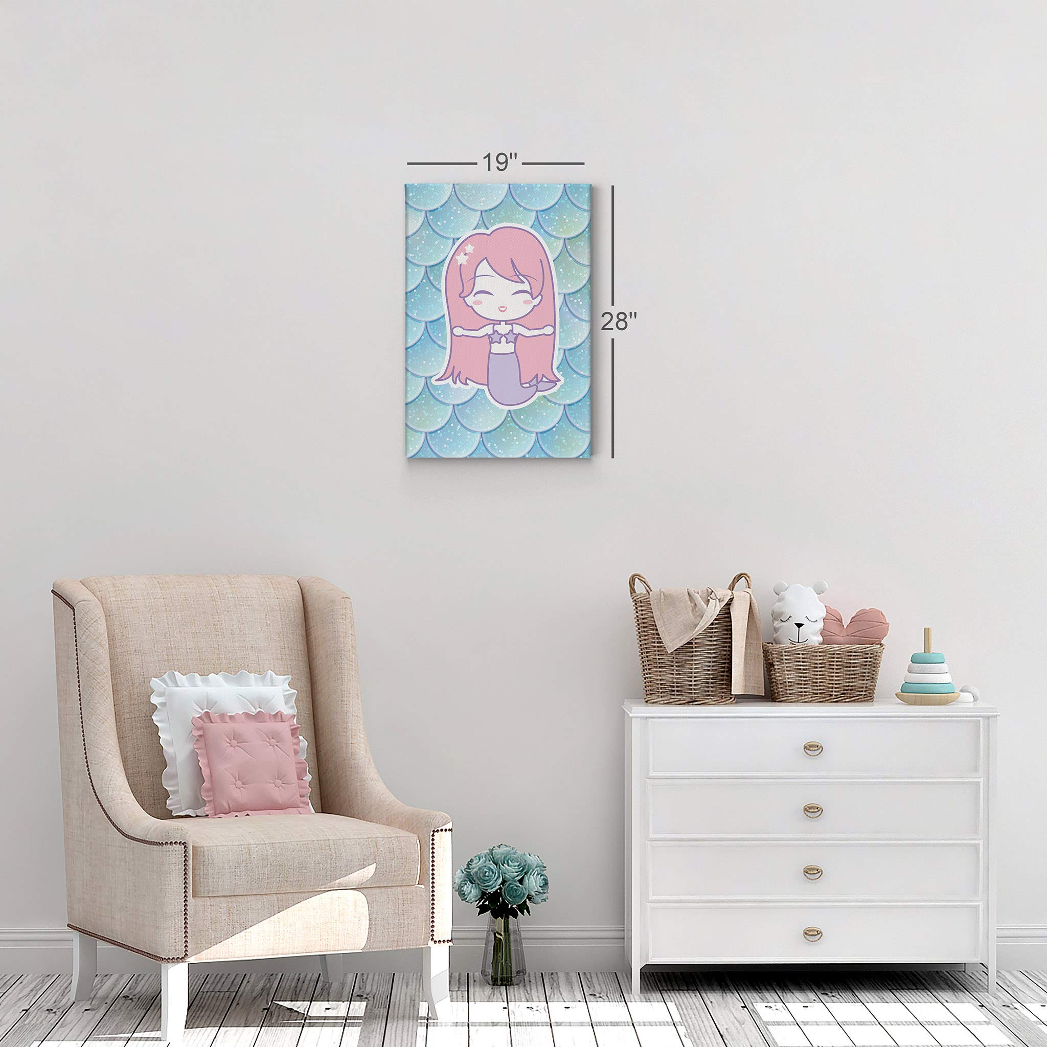 Smile Art Design Long Pink Haired Mermaid Canvas Print - 40x30 Inch Wall Art for Kids Room, Nursery & Baby Room Decor - Ready to Hang, Made in USA | Perfect for Fantasy Themed Bedrooms & Playrooms