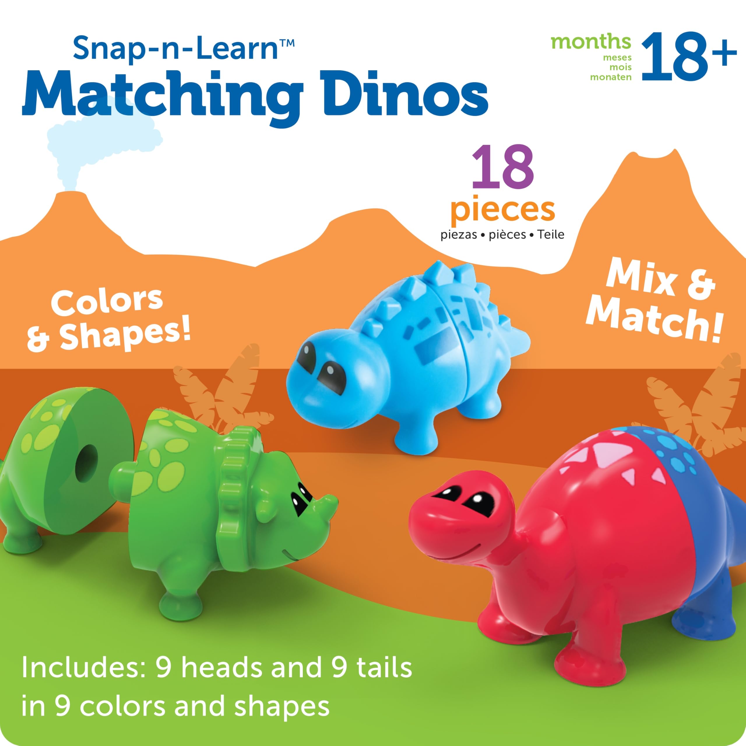 Learning Resources Snap-n-Learn Matching Dinos - 18 Piece Dinosaur Counting & Sorting Toy Set for Toddlers 18+ Months, Fine Motor Skills Development, Shape Recognition, Sensory Bin Play | Perfect for Preschool Learning, Daycare Activities & Educational Playtime