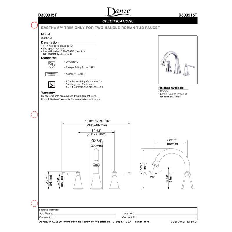 Danze Eastham Brushed Nickel Roman Tub Filler Faucet with Rough-in Valve - Premium Bathroom Fixture for Spa-Like Relaxation & Luxury Bathing Experience