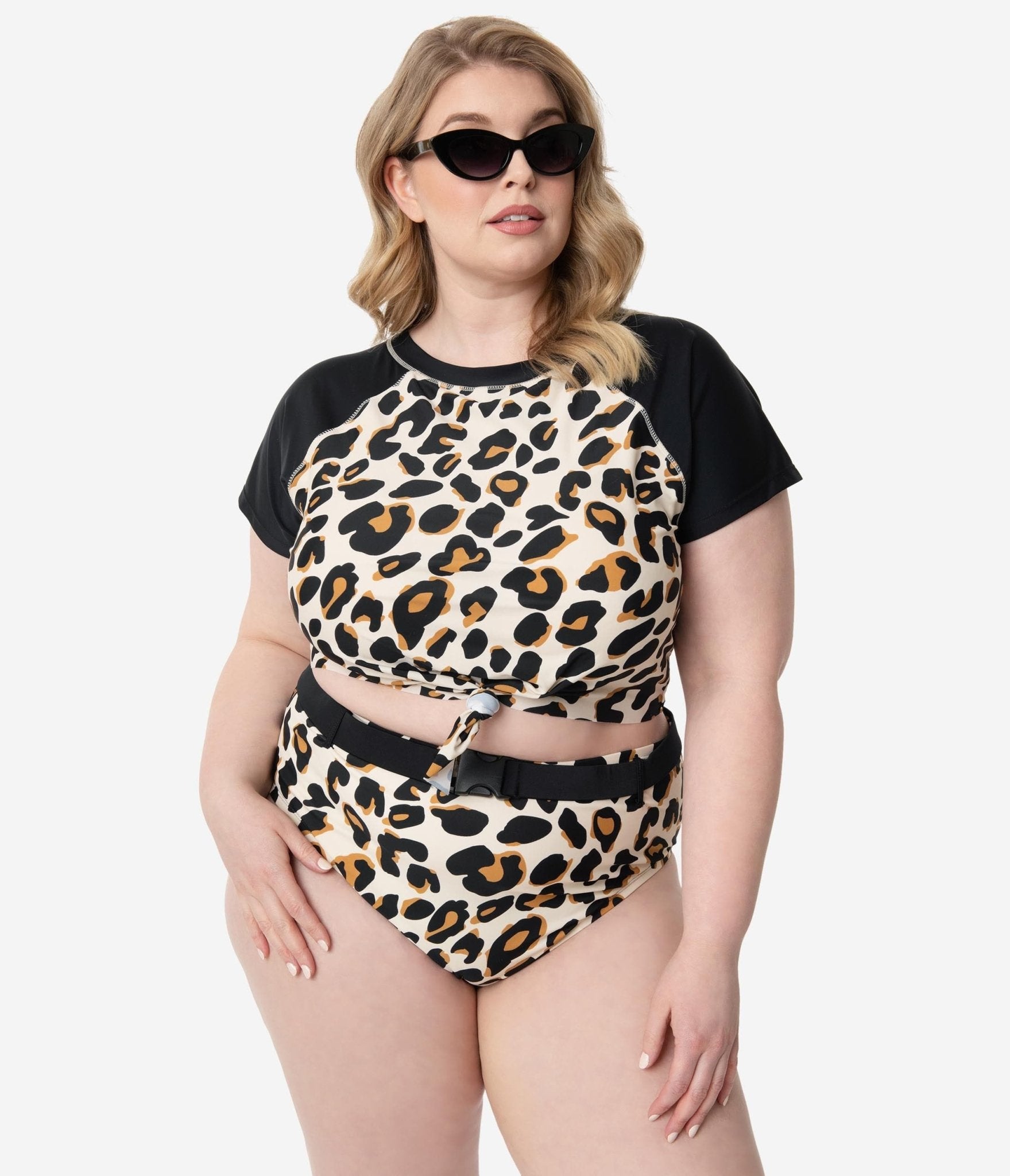 Plus Size Leopard Print High Waisted Swim Bottoms for Women - Tummy Control Bathing Suit Bottom for Beach & Pool Vacations