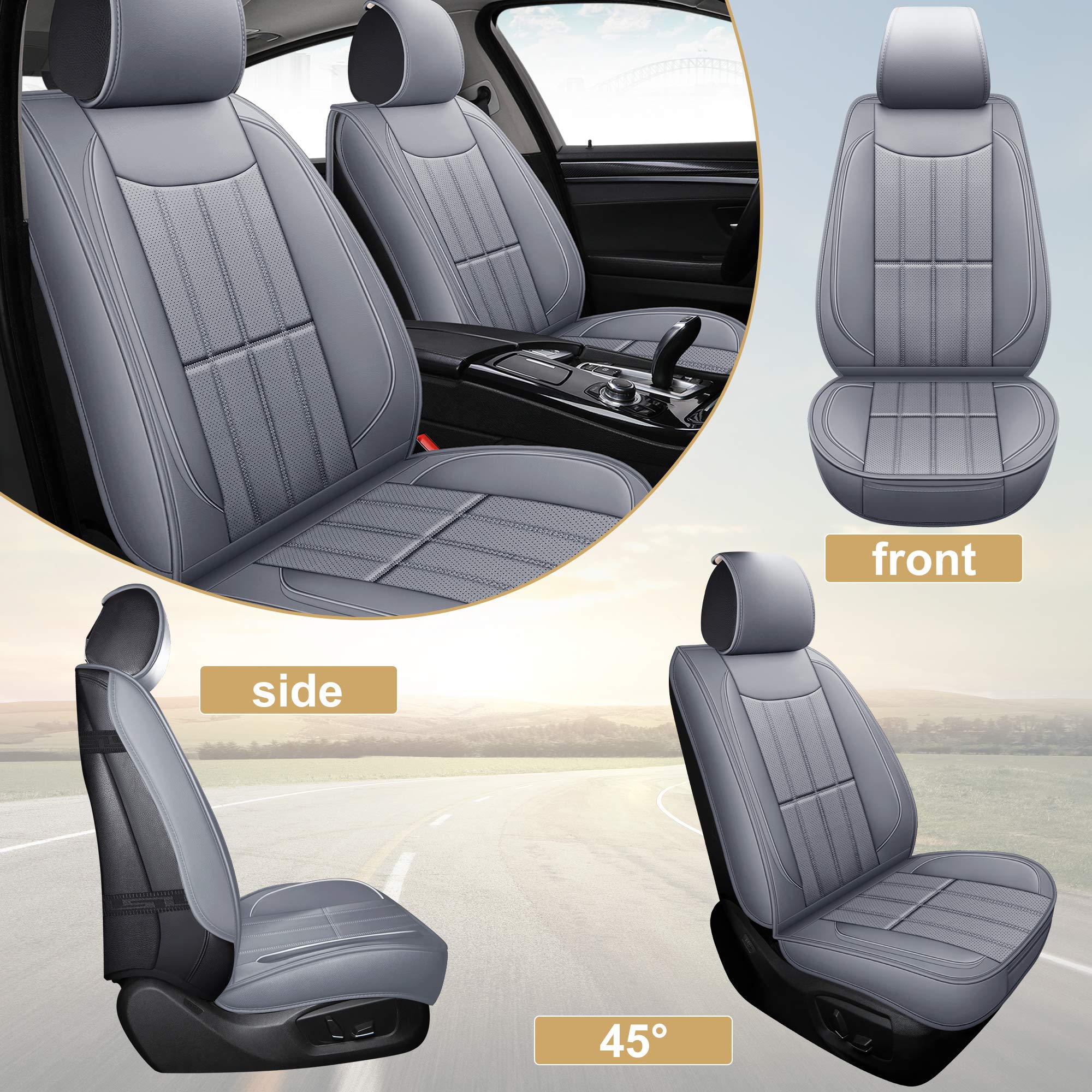 Premium AOOG Leather Car Seat Covers - Universal Leatherette Auto Seat Protectors for Cars, SUVs & Trucks | Waterproof, Non-Slip Vehicle Interior Accessories (Front Pair) | Perfect for Daily Commute, Road Trips & Family Travel