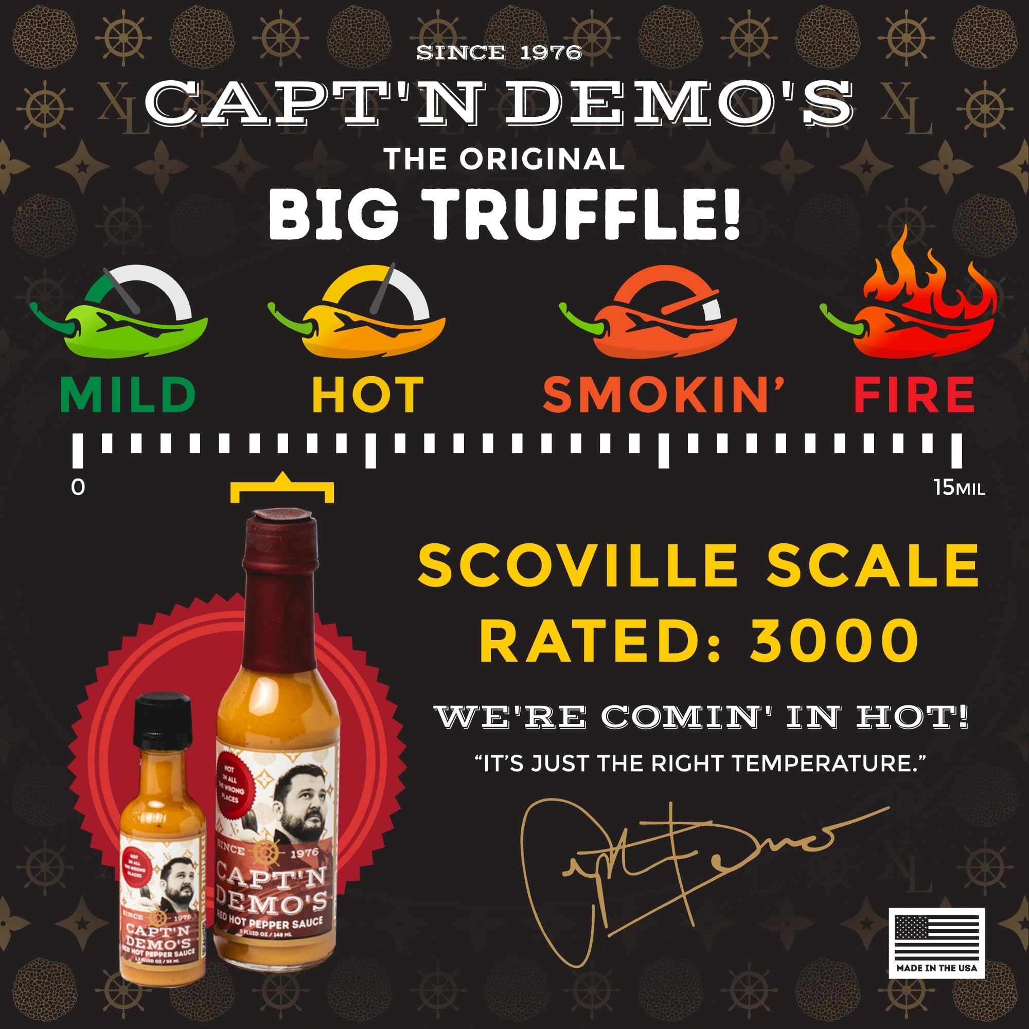 CAPTAIN DEMO's Premium Truffle Hot Sauce with Black & White Truffles - Gourmet Spicy Sauce with Garlic & Hot Honey - Includes Free Travel Bottle (1 Pack) - Perfect for Pizza, Wings, Burgers & Gifts